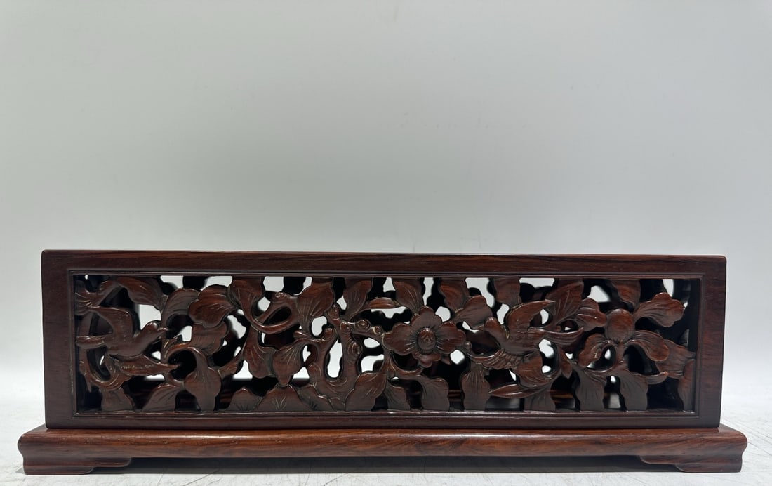 A Rare Huanghuali wood Hollow Flower and Bird Pattern Box: A Rare Huanghuali wood Hollow Flower and Bird Pattern Box,Qing Dynasty, China,Size:13.8inx3.9inx4.3in 