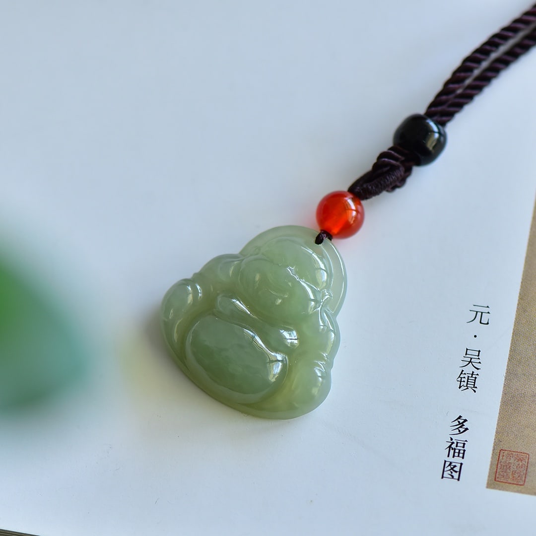 An Exquisite Greenish Jade Maitreya Buddha Pendant (1 of 5)