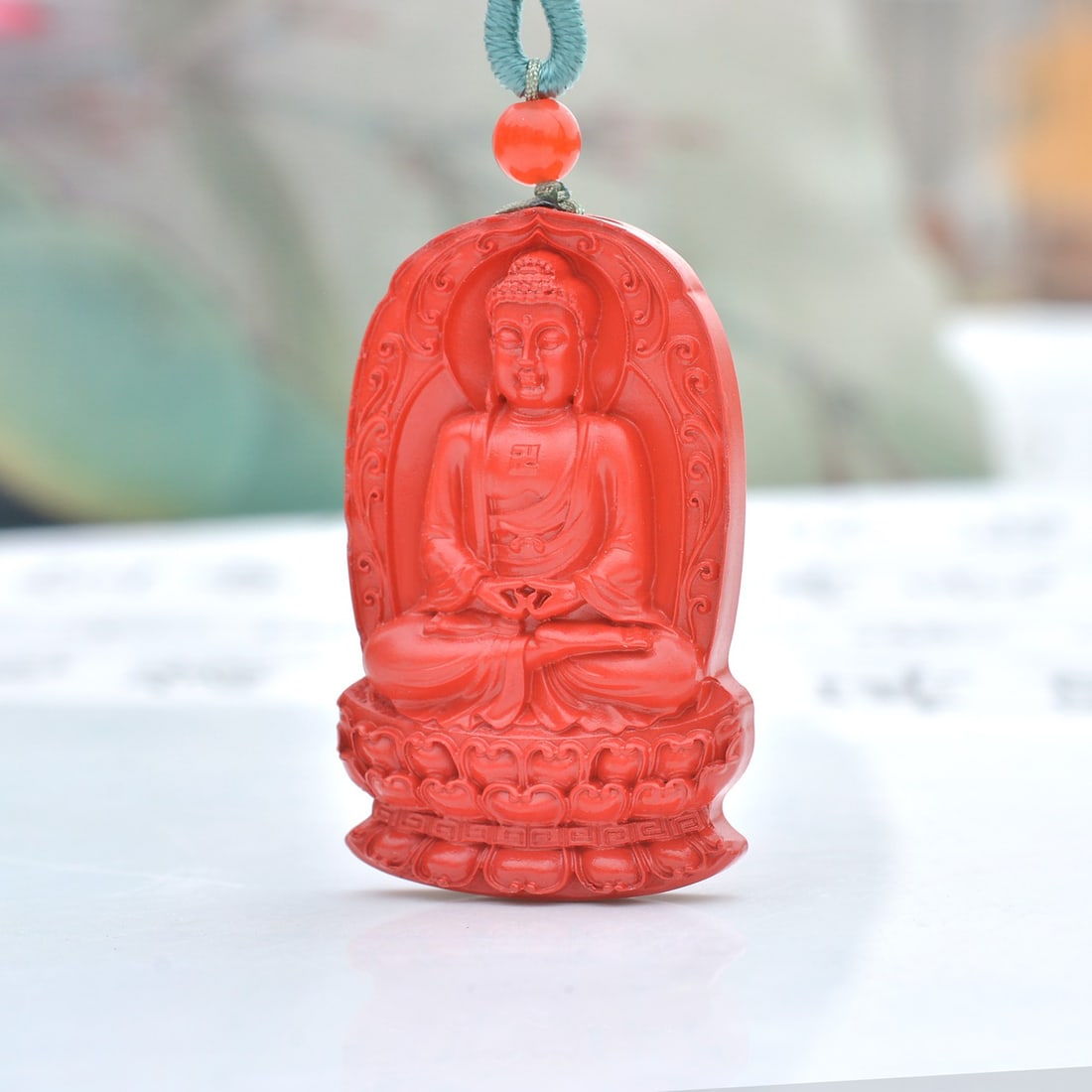 An Exquisite Cinnabar Sakyamuni Pattern Pendant - 3