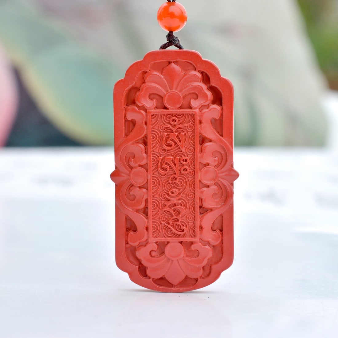 An Exquisite Cinnabar Flower Pattern Pendant - 4