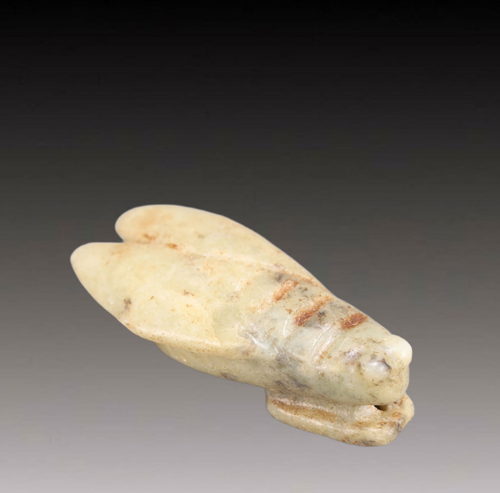 An Archaic Hongshan Culture Greenish Jade Cicada Pendant: An Archaic Hongshan Culture Greenish Jade Cicada Pendant,Ancient Time, China,Size:2.2inx1.1inx0.6in Weight:32.4g 红山文化青白玉蝉挂件,ਫ