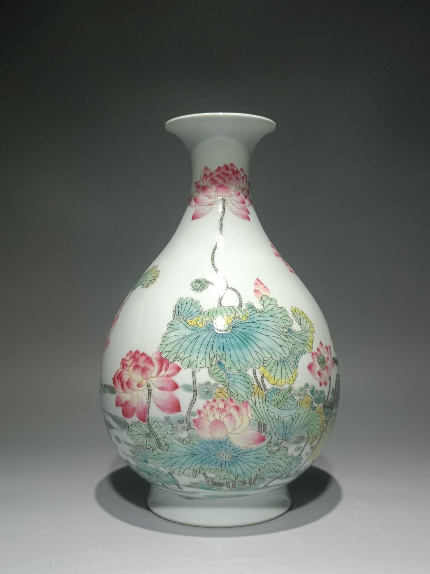 An Exquisite Famille-Rose Lotus Pattern Vase: An Exquisite Famille-Rose Lotus Pattern Vase,Qing Dynasty,China,Yongzheng Six-character Mark,Size:11.2inx7.3in 