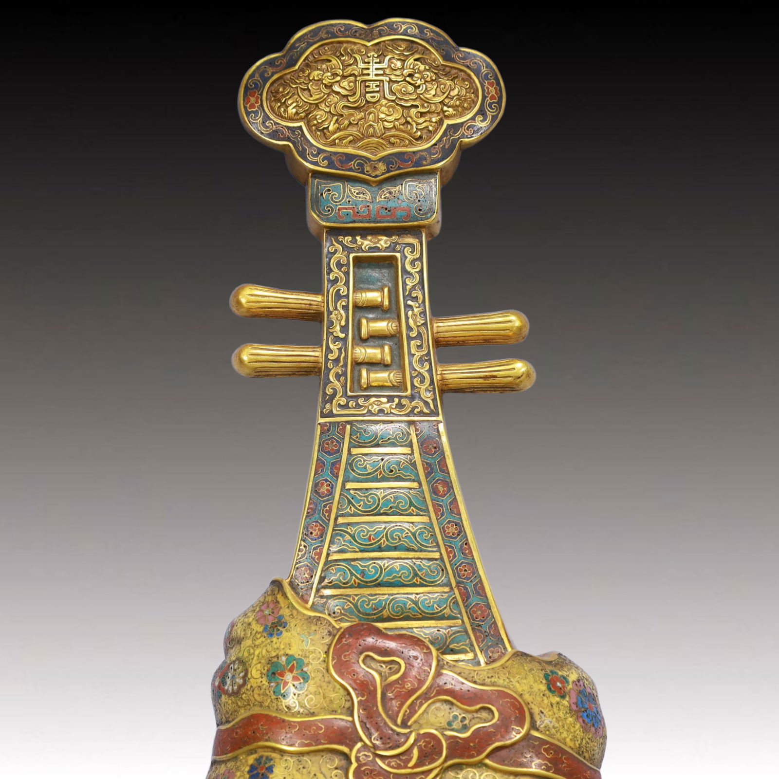 A Huge Cloisonne Flower Pattern Qin Ornament - 2