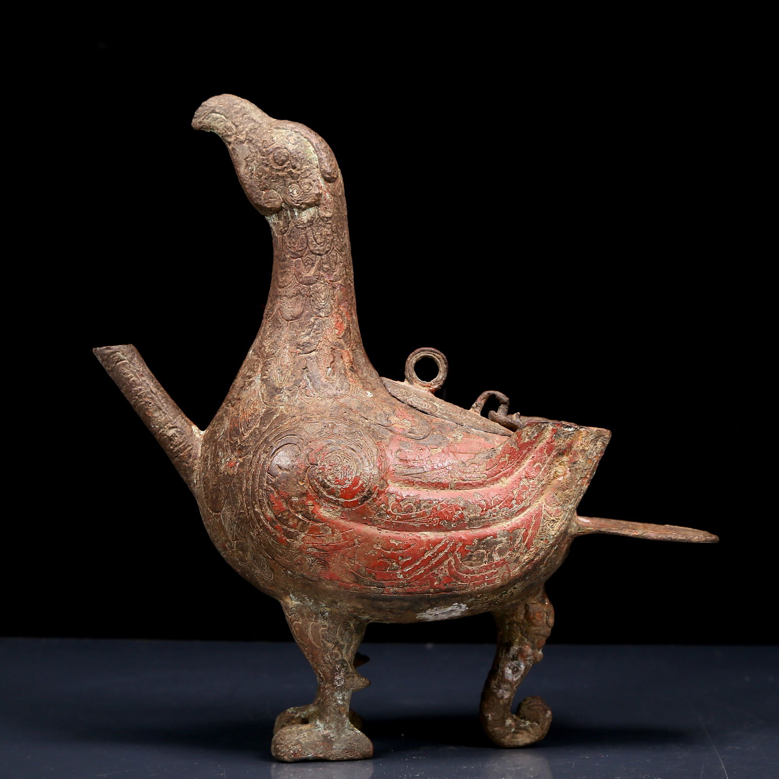 A Rare Bronze Inlaid Gold and Silver Phoenix Censer: A Rare Bronze Inlaid Gold and Silver Phoenix Censer,Ancient Time, China,Size:9.1inx3.9inx9.8in,Weight:1490g 