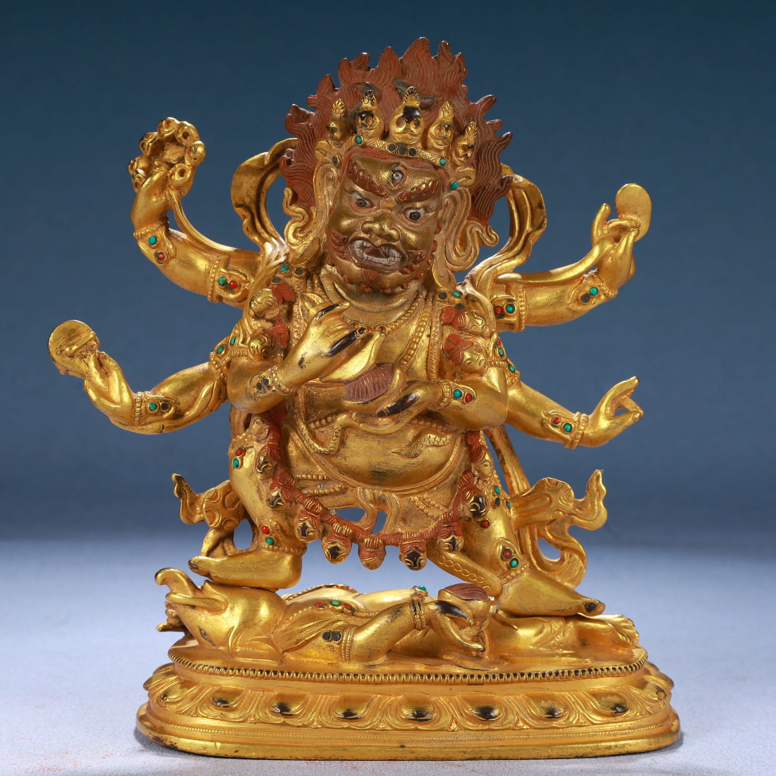 A Solemn Gilt Bronze Statue of Mammon,Inlaid Gems and Turquoise (1 of 9)