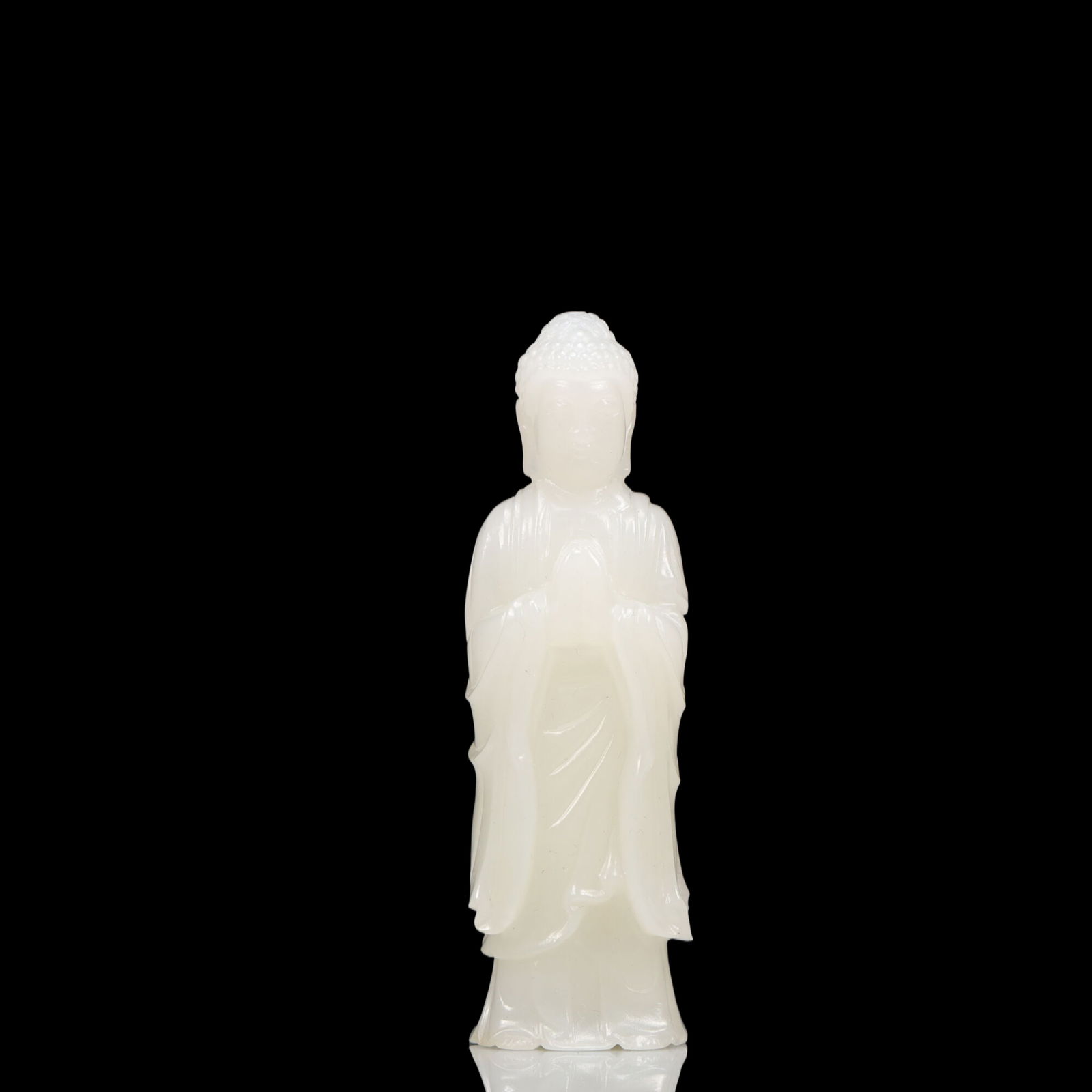 An Exquisite White Jade Statue of Sakyamuni: An Exquisite White Jade Statue of Sakyamuni, Qing Dynasty, China, Size:1inx0.8inx3.3in, Weight:71g 