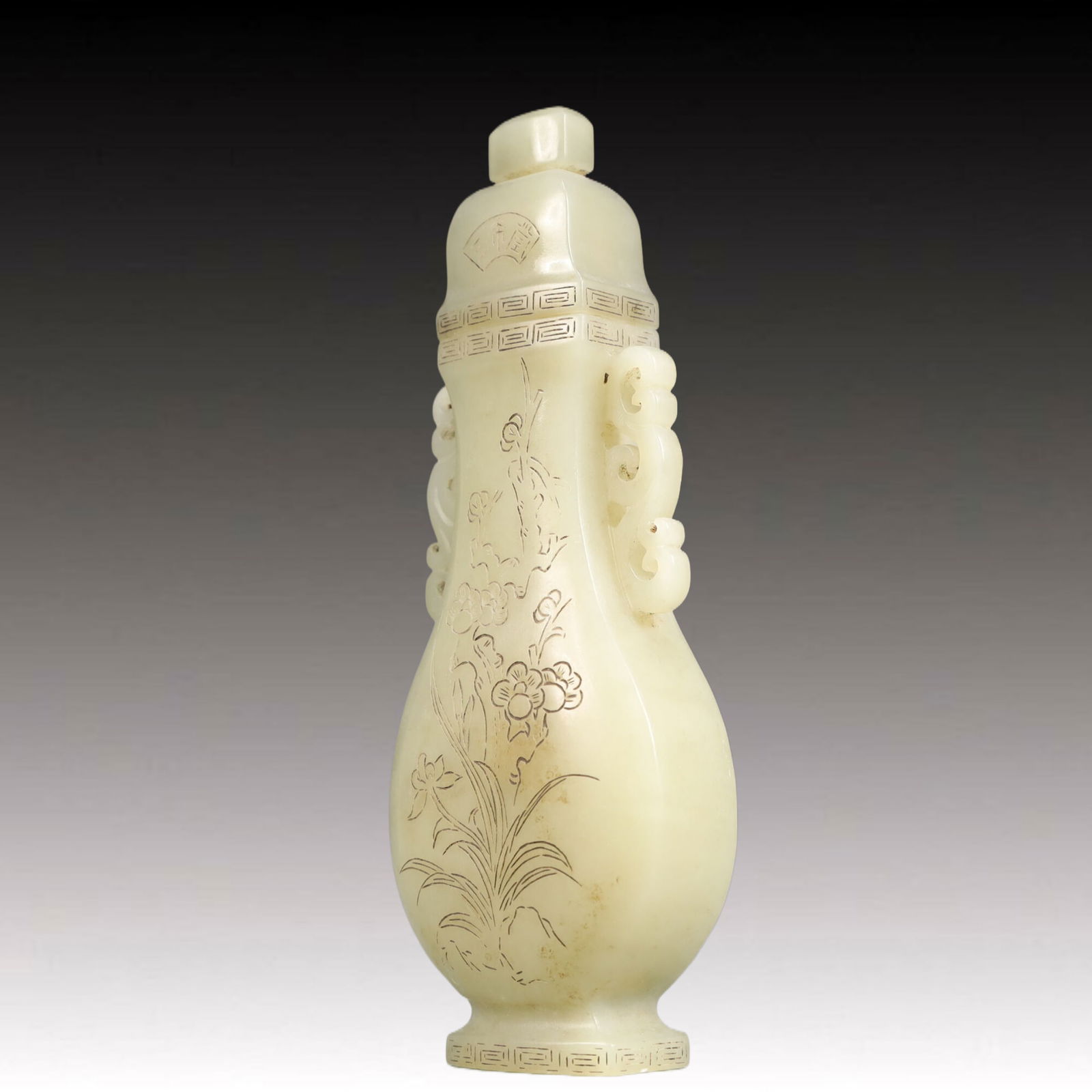 An Exquisite White Jade Flower Pattern Double-Ears Vase - 2