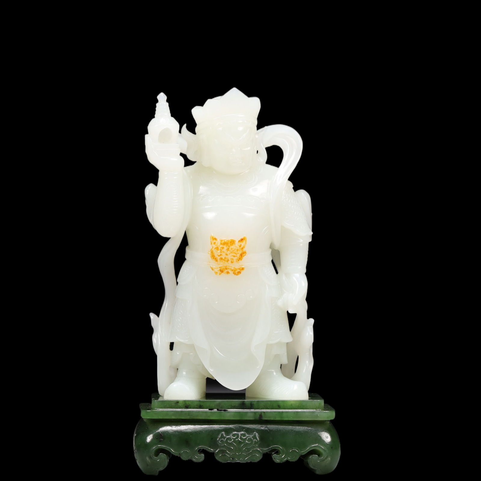 An Exquisite White Jade Statue of Heavenly King, With Jasper Base (1 of 6)