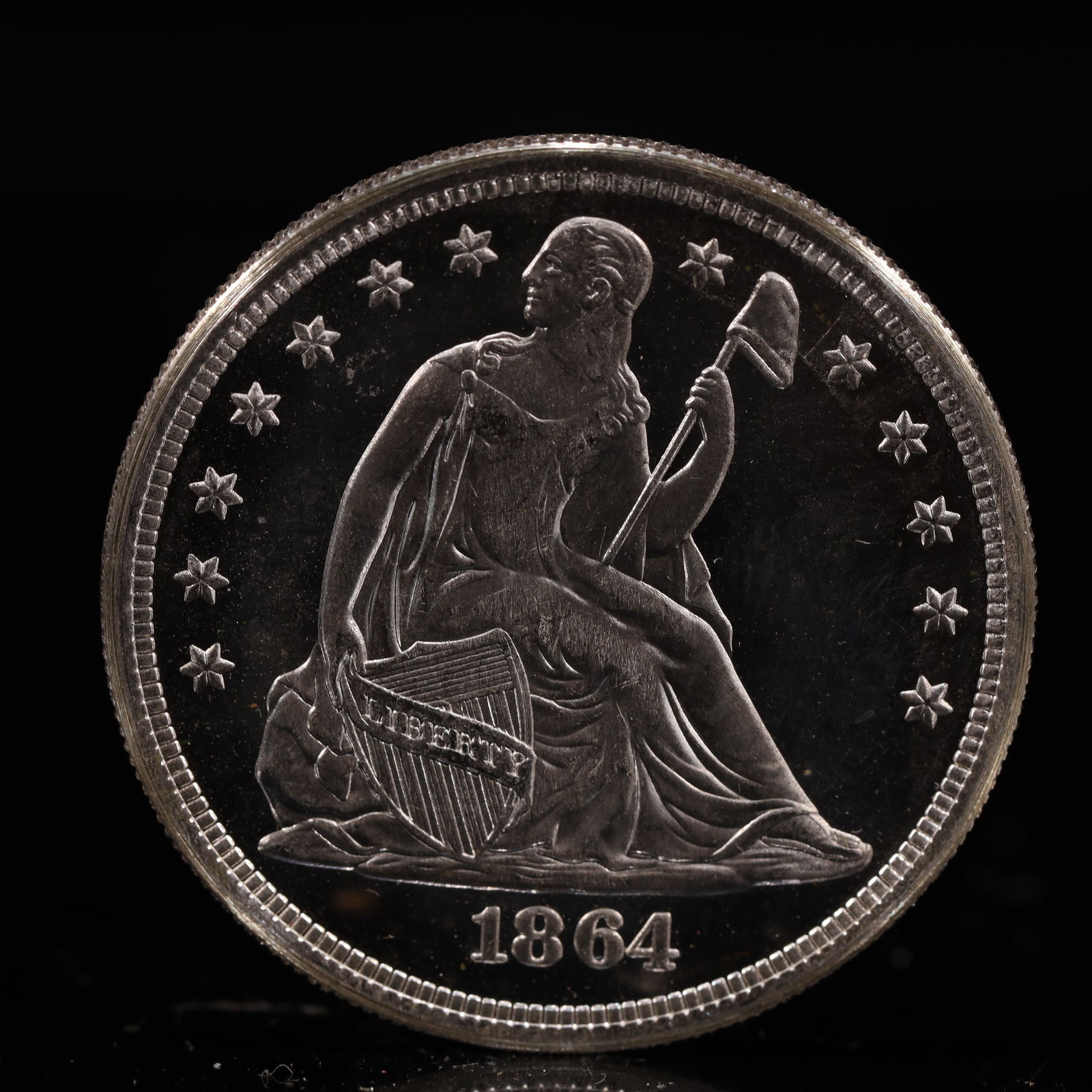 USA One Dollar 1864 Coin: American coin. IN GOD WE TRUST / LIBERTY / 1864 / UNITED STATES OF AMERICA / ONE DOL. Weight:26.9g.