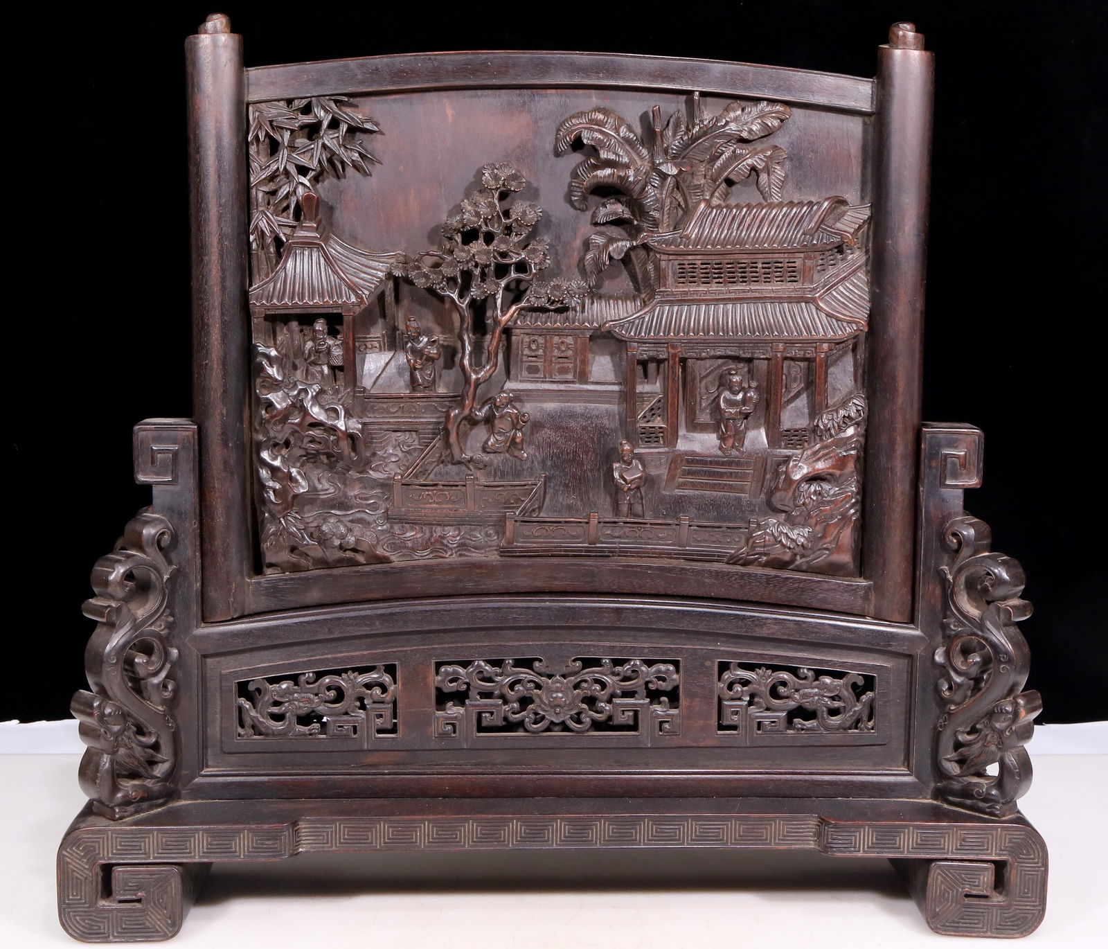 An exquisite zitanwood table screen with landscape and figure patterns (1 of 12)