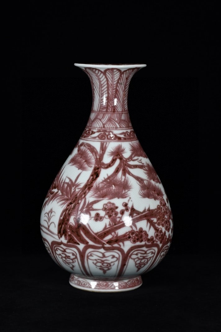 An Exquisite Underglaze-Red Pine, Bamboo and Plum Blossom Pattern Vase: An Exquisite Underglaze-Red Pine, Bamboo and Plum Blossom Pattern Vase,Ming Dynasty, China,Size:11inx6.7in 