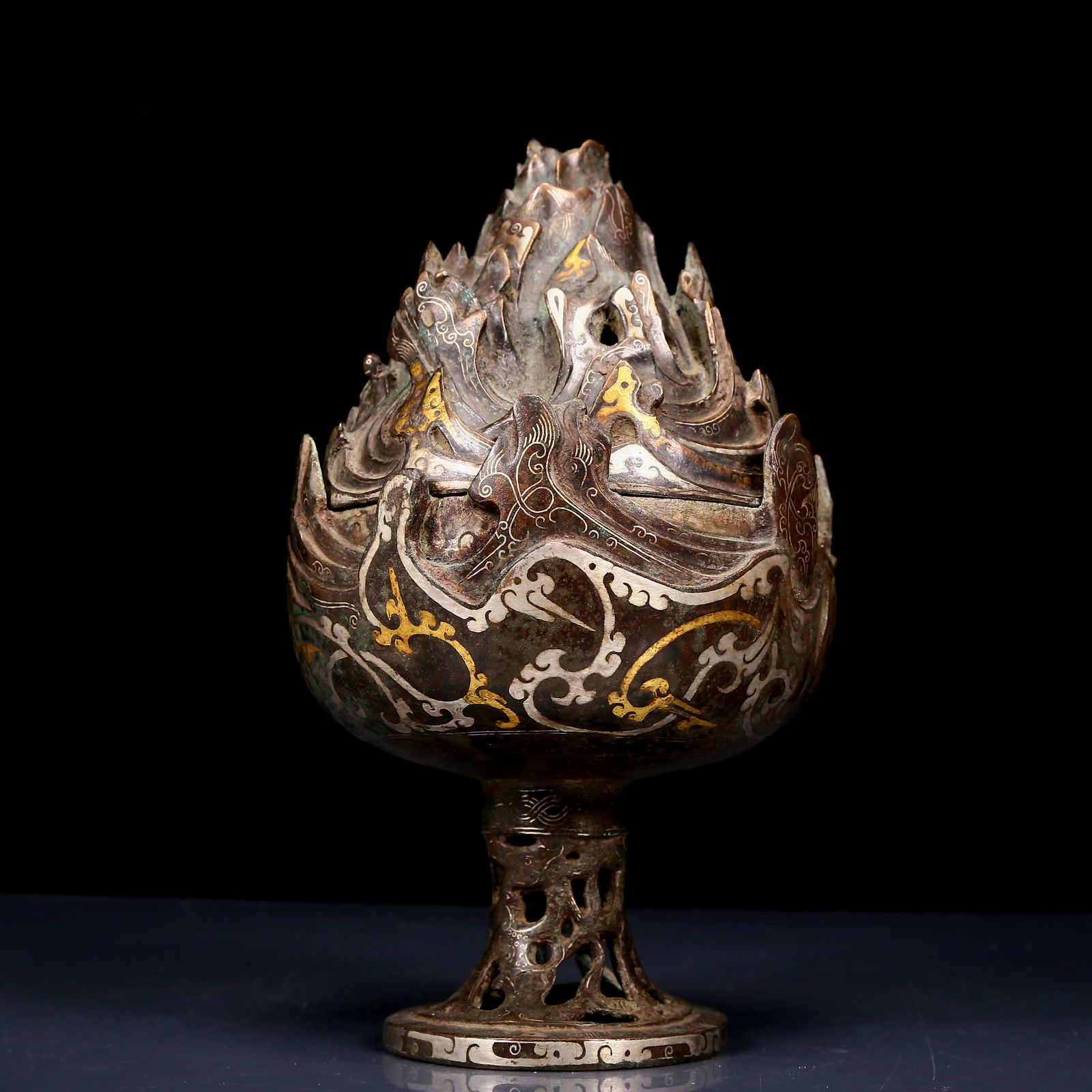 A Rare Bronze Inlaid Gold and Silver Censer (1 of 8)