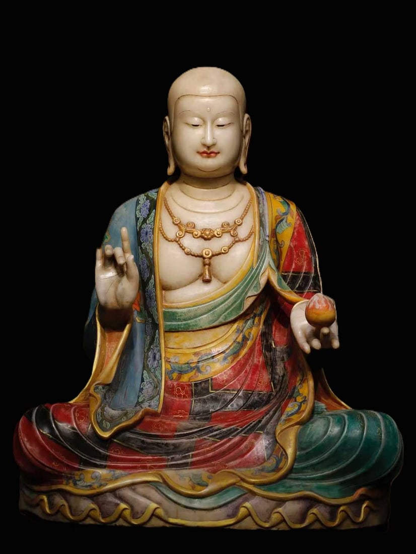 A Solemn Marble Painted Color Statue of Kshitigarbha Bodhisattva (1 of 9)
