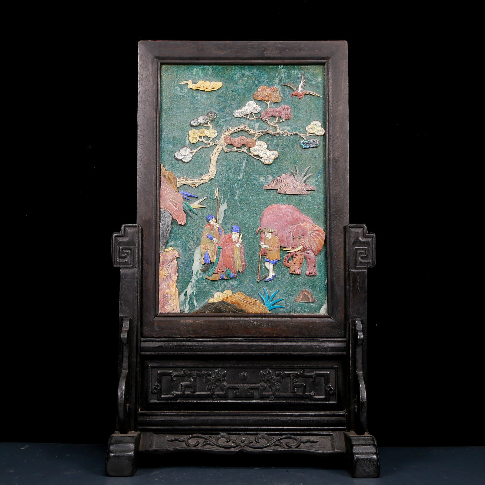 A Huge Limestone Inlaid Gems Character and Story Pattern Table Screen: A Huge Limestone Inlaid Gems Character and Story Pattern Table Screen,Qing Dynasty, China,Size:11inx5.9inx19.1in,Weight:3.00kg 青石嵌百宝人物故事&