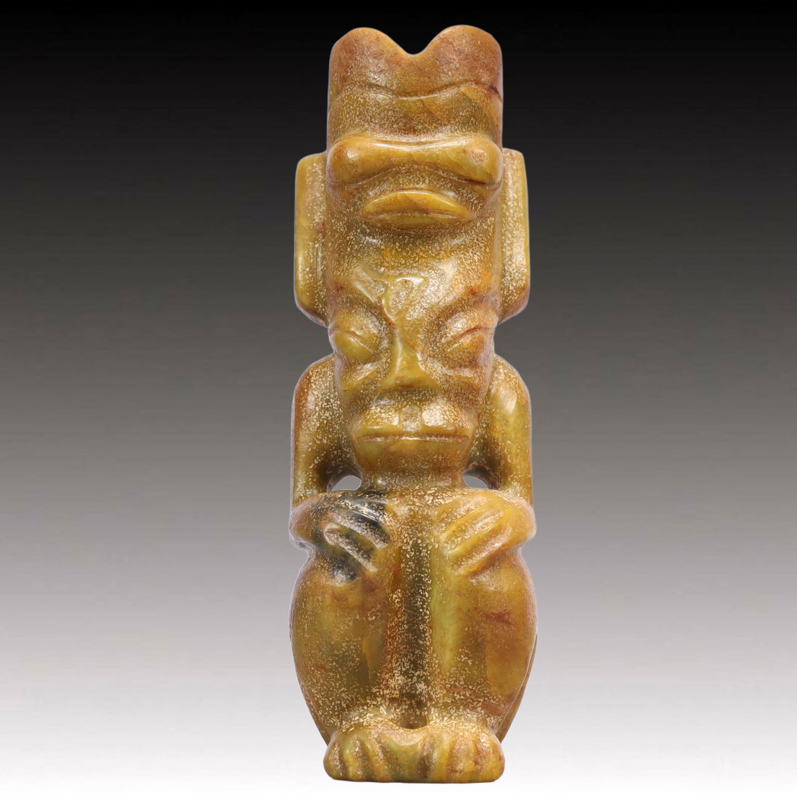 An Archaic Hongshan Culture Yellow Jade Figure Ornament: An Archaic Hongshan Culture Yellow Jade Figure Ornament,Ancient Time, China,Size:3.3inx2inx9.4in Weight:1750g 红山文化黄玉人物摆件,新&
