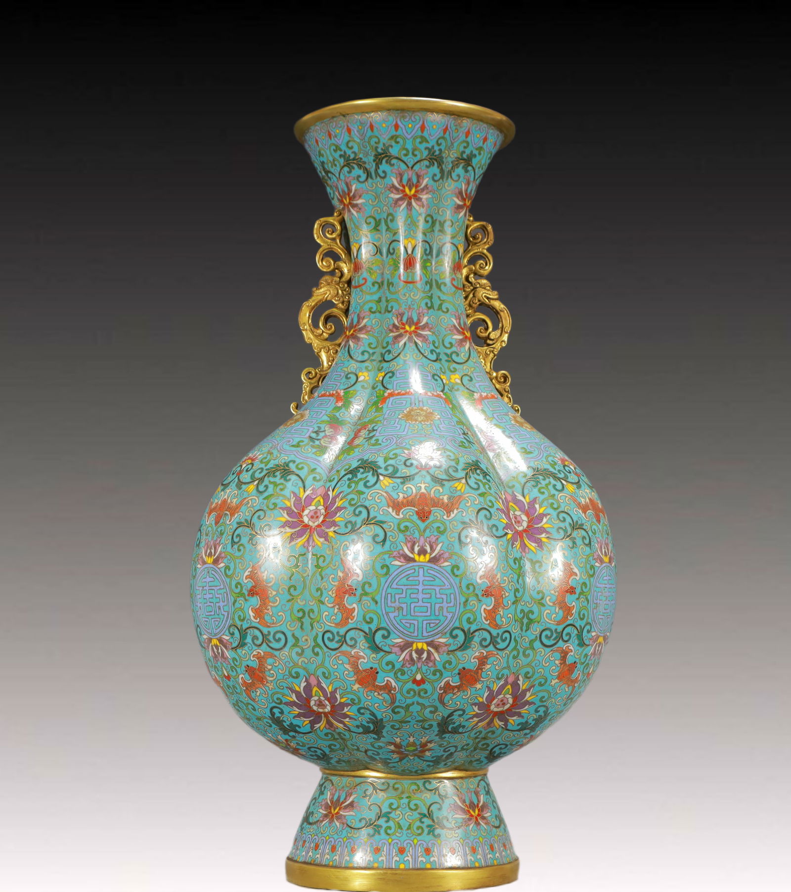 A Huge Cloisonne Lotus and Bats Pattern Dragon-Ears Vase (1 of 9)