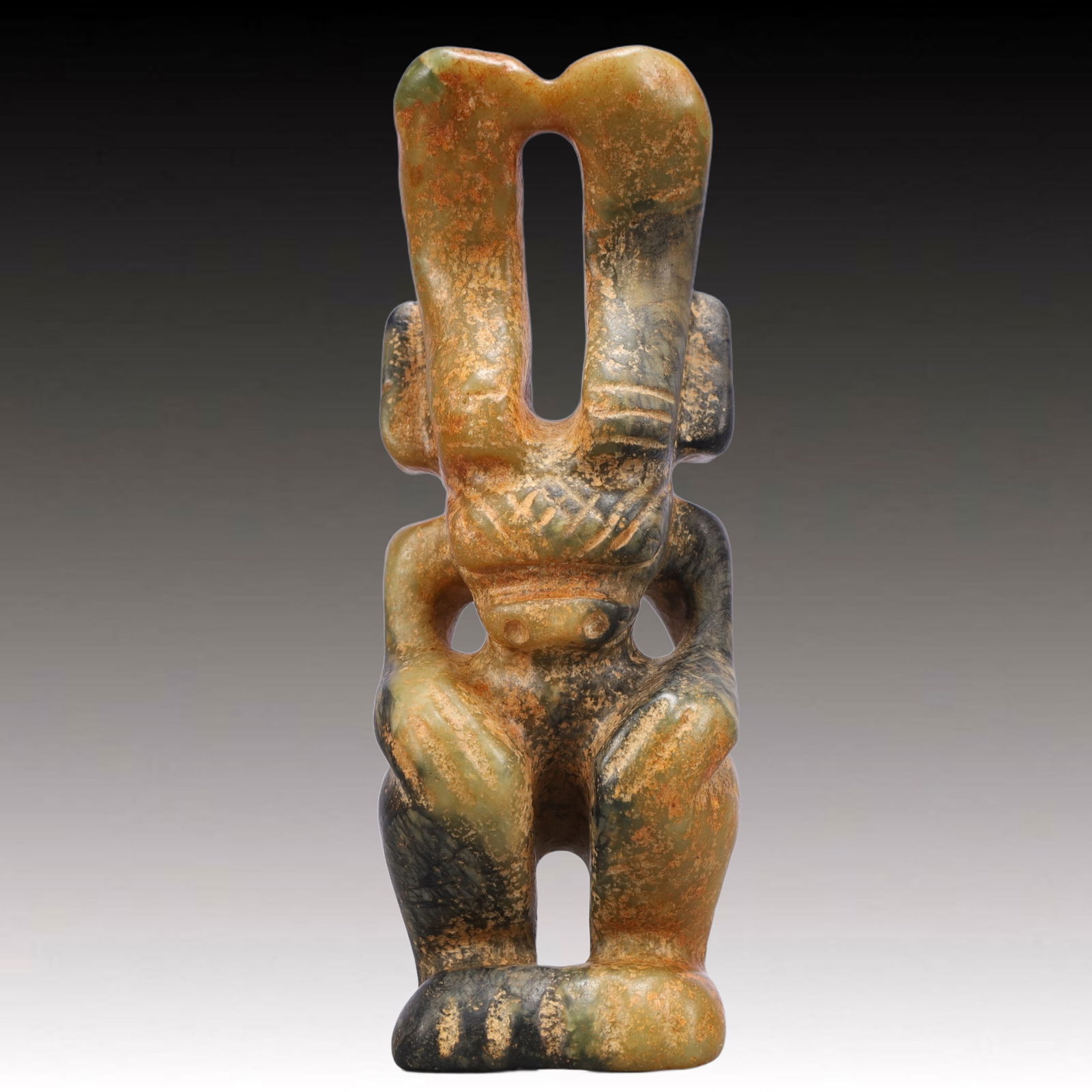 An Archaic Hongshan Culture Yellow Jade Figure Ornament: An Archaic Hongshan Culture Yellow Jade Figure Ornament,Ancient Time, China,Size:3.1inx2inx8.5in Weight:1300g 