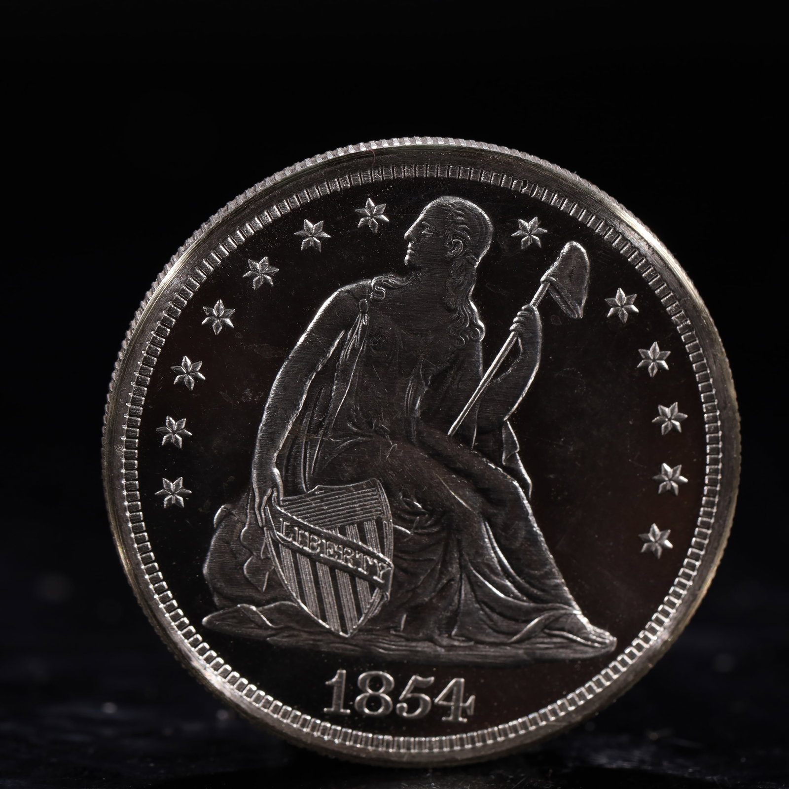 USA One Dollar 1854 Coin: American coin. IN GOD WE TRUST / LIBERTY / 1854 / UNITED STATES OF AMERICA / ONE DOL. Weight:26.9g.