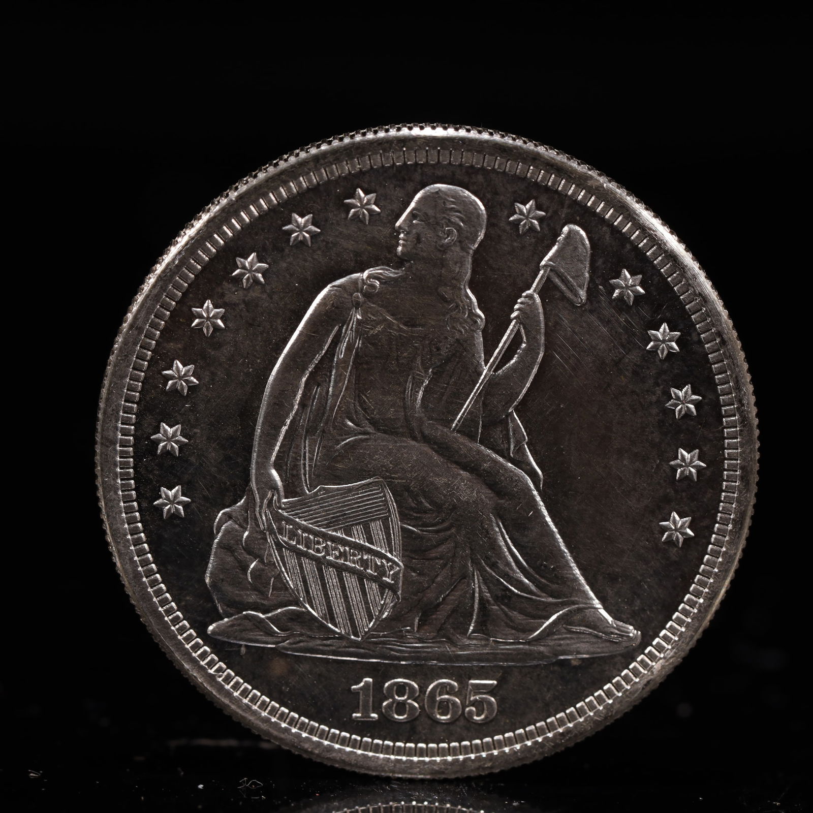 USA One Dollar 1865 Coin: American coin. IN GOD WE TRUST / LIBERTY / 1865 / UNITED STATES OF AMERICA / ONE DOL. Weight:26.9g.