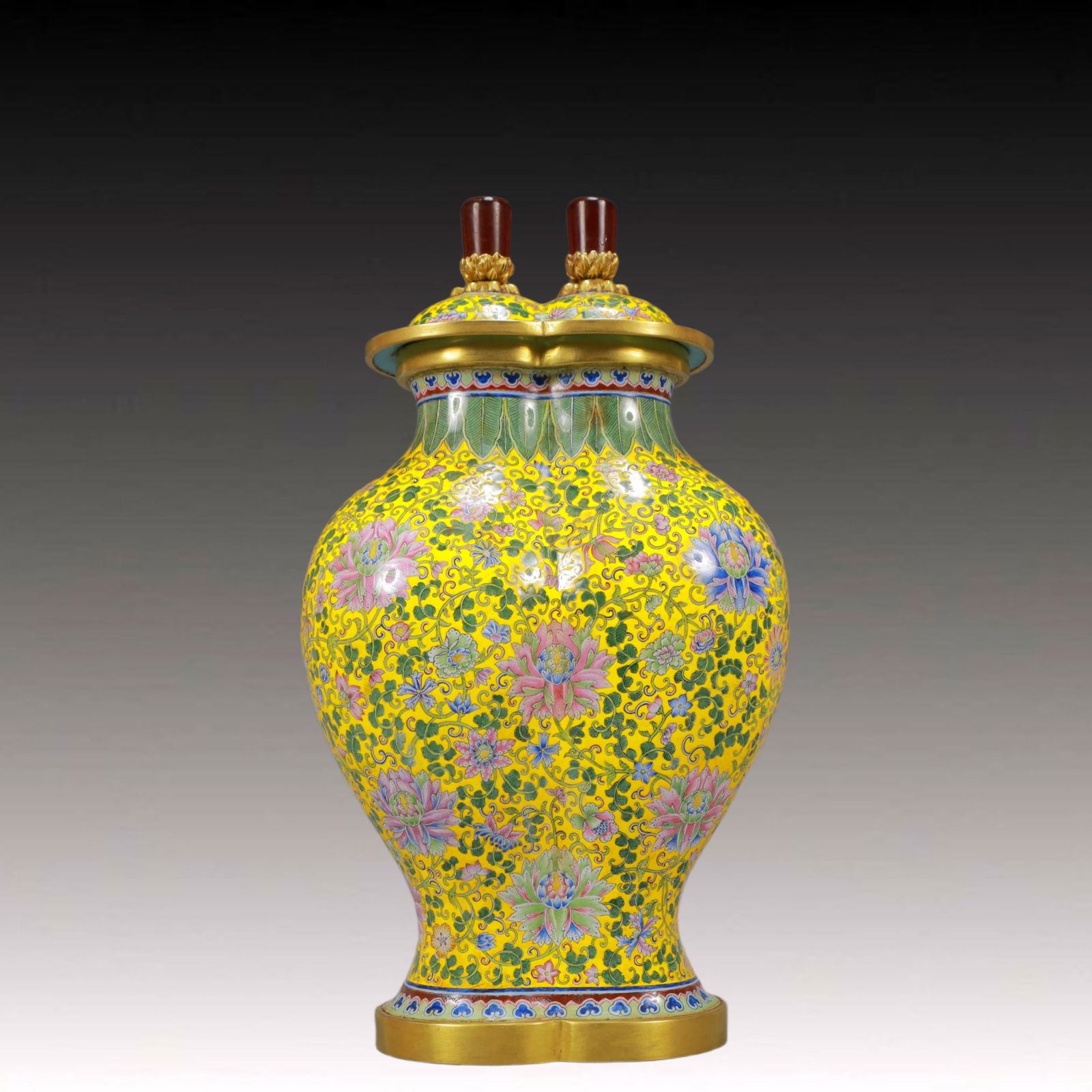 An Exquisite Painted Enamel Lotus Pattern Vase (1 of 10)