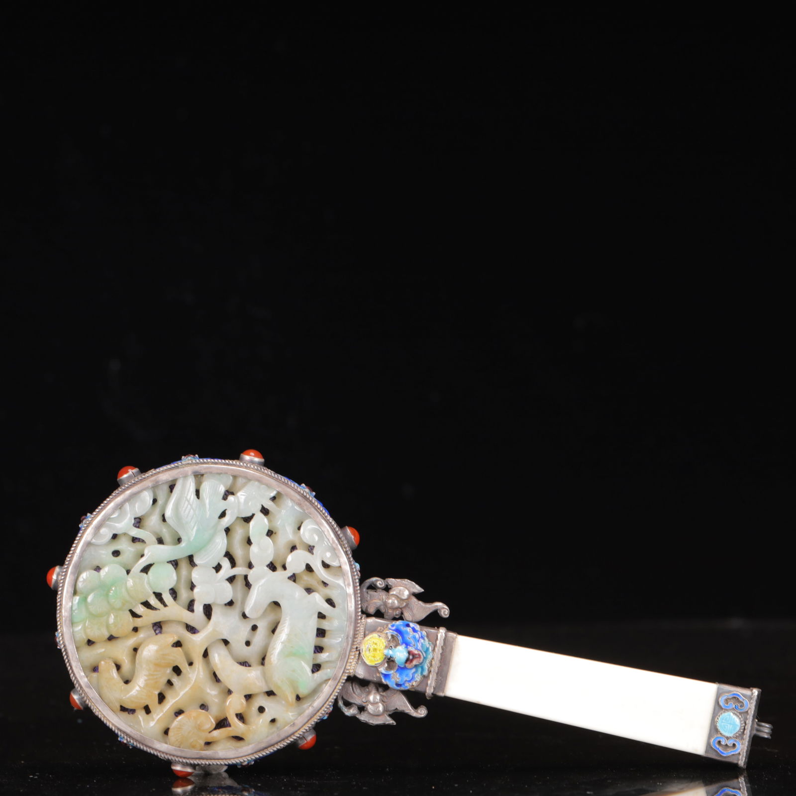 An Exquisite Silver Inlaid White Jade Animal Pattern Mirror,Inlaid Gems (1 of 6)