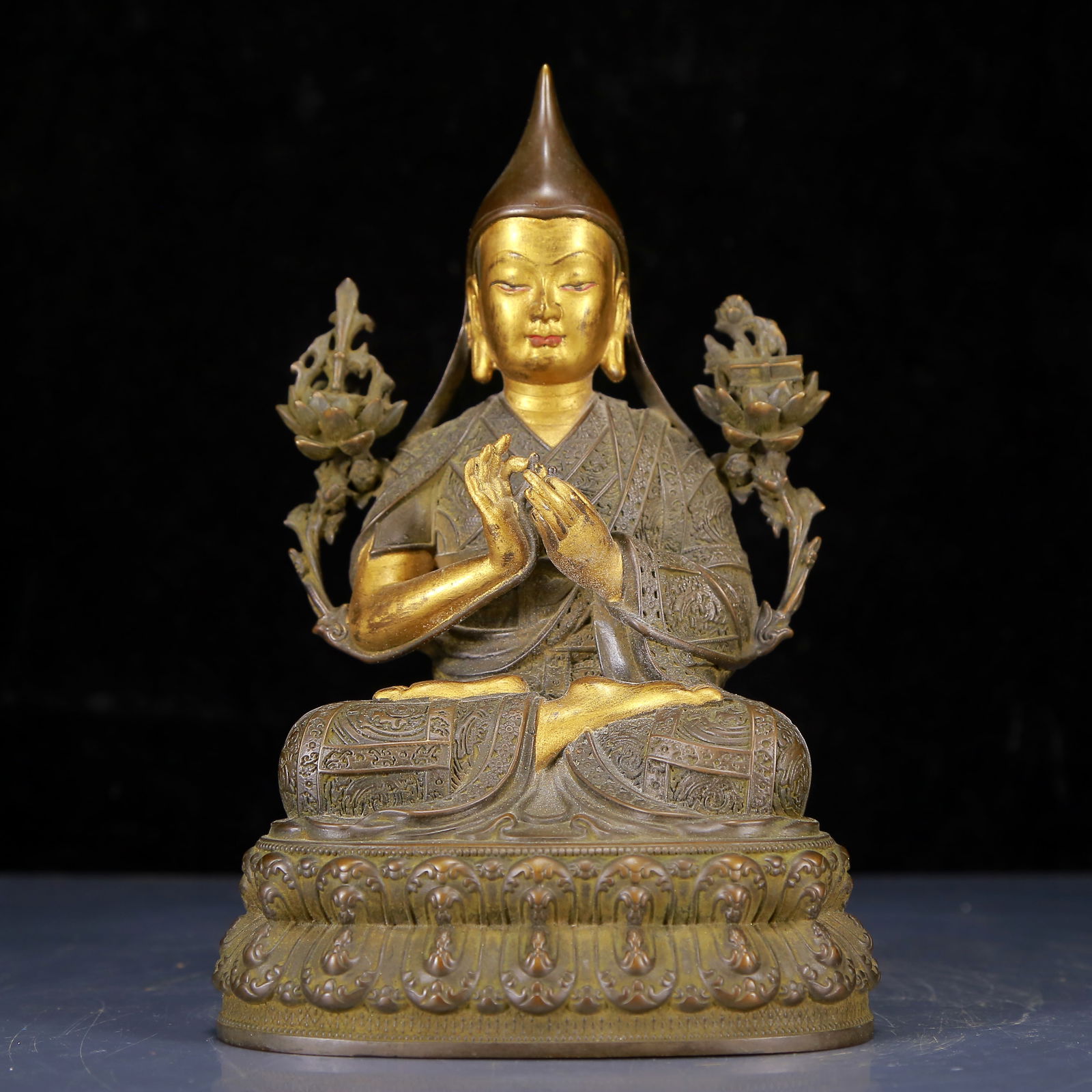 A Solemn Gilt Bronze Statue of Tsongkhapa (1 of 9)