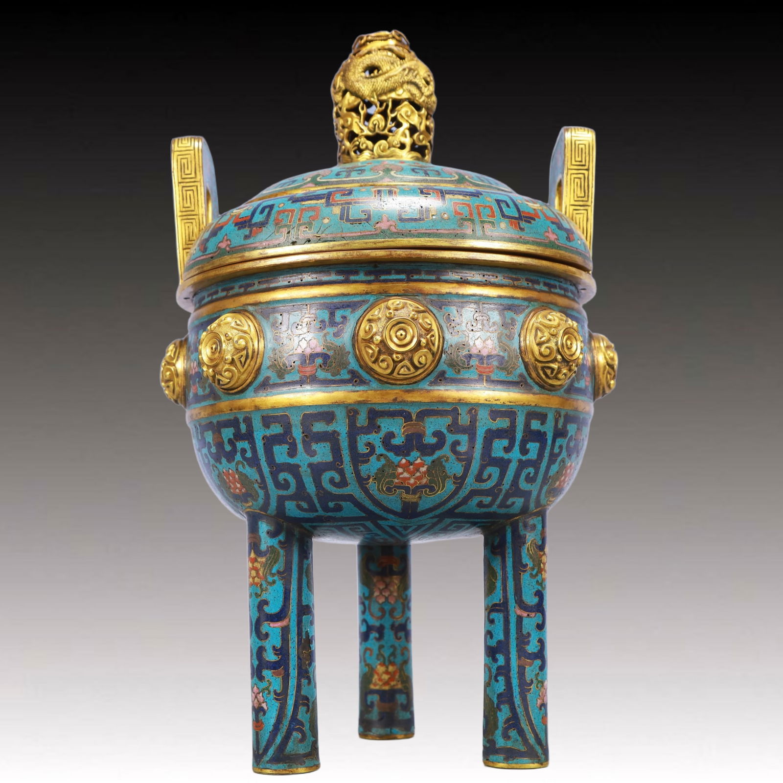An Exquisite Cloisonne Double-Ears and Tripod Censer, With Dragon Pattern Cover (1 of 11)