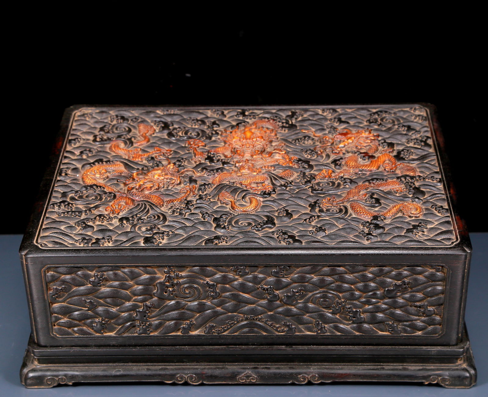 A Rare Zitanwood Seawater and Dragon Pattern Box (1 of 9)