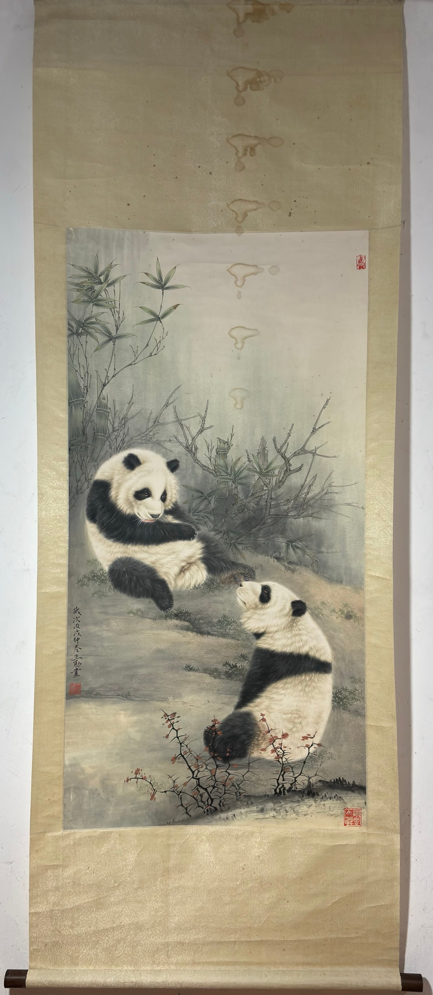 A Chinese Vertical Scroll Ink Painting of Panda on Paper,Wang Shenyong (1 of 9)