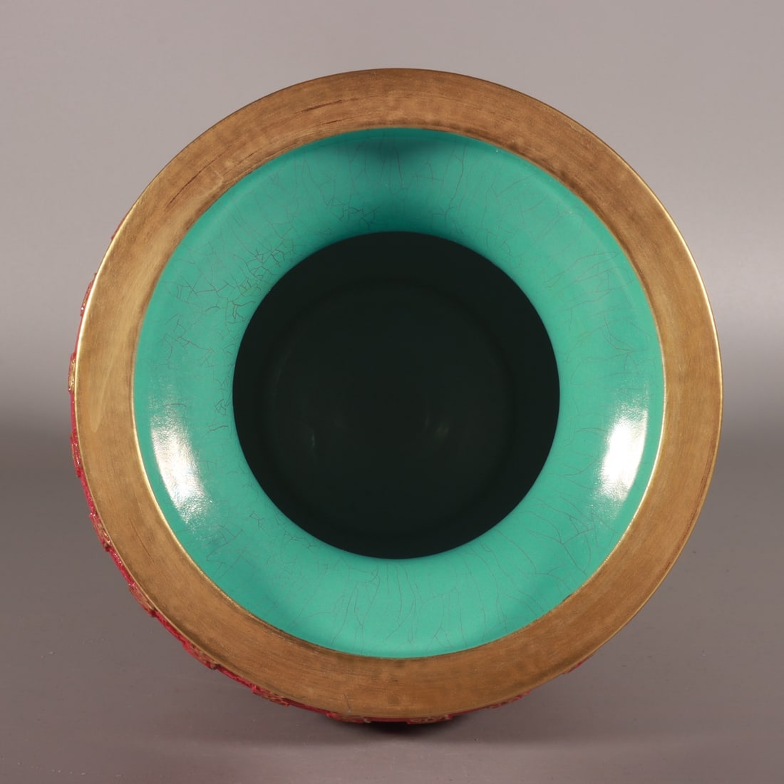 A Rare Ruby Red-Glazed Painted Gold Shou-Character Pattern Vase - 7