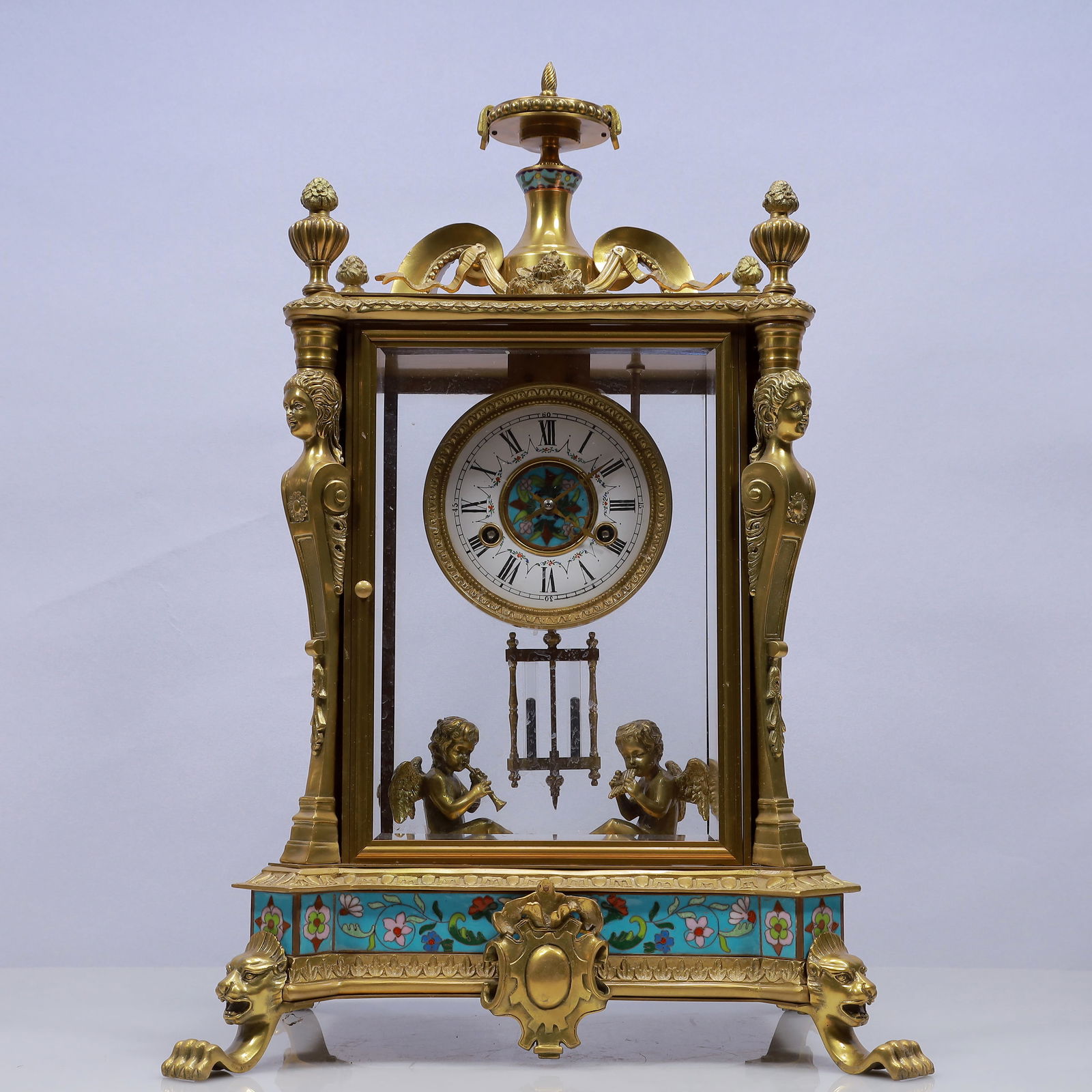 An Exquisite Cloisonne Flower Pattern Figure Table Clock Ornament (1 of 11)