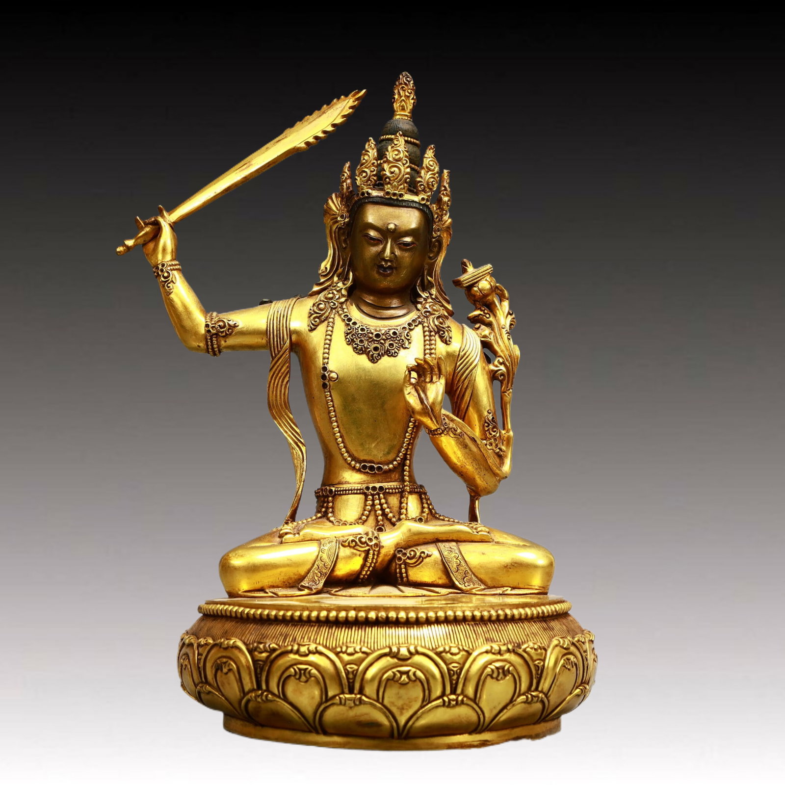A Solemn Gilt Bronze Statue of Manjusri (1 of 8)