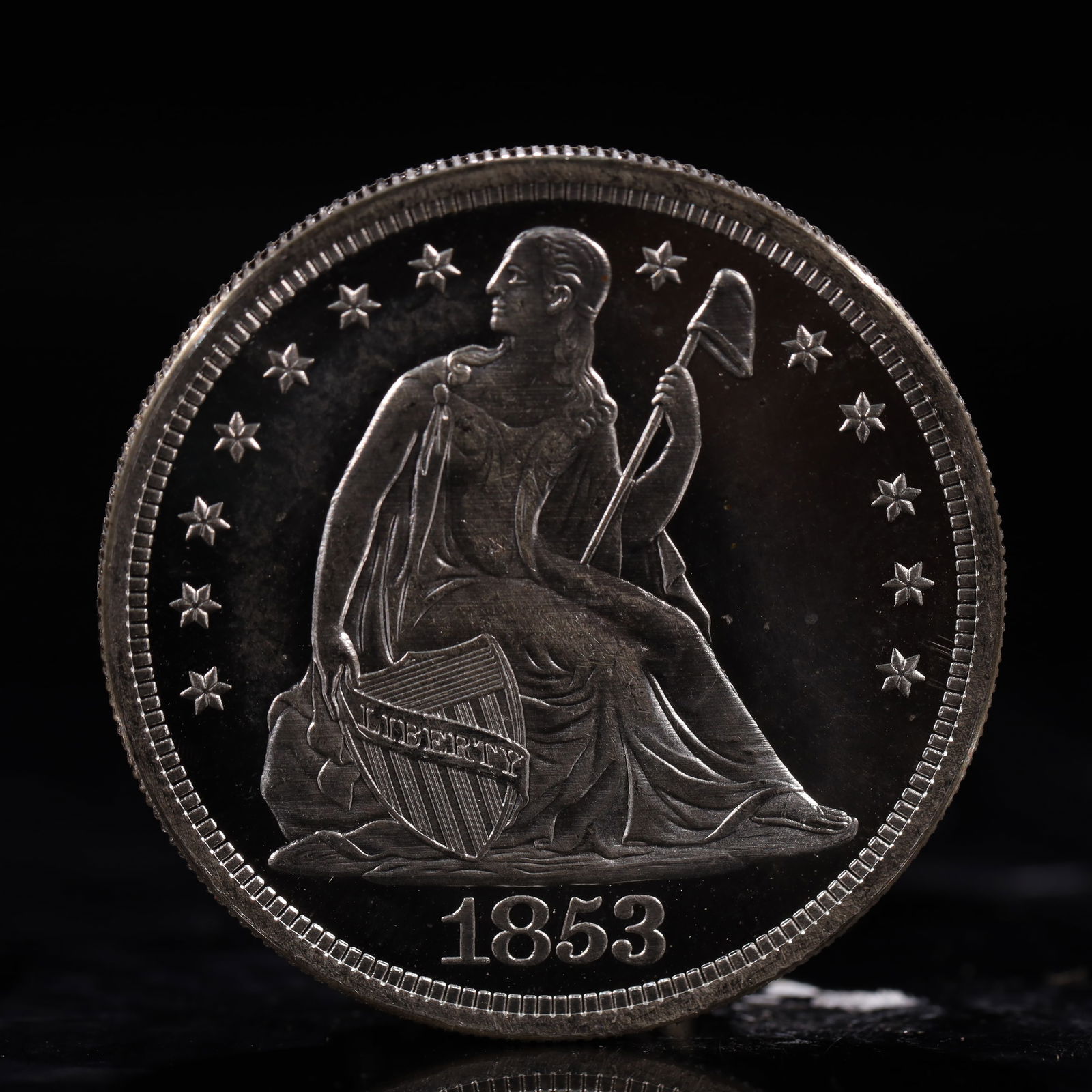 USA One Dollar 1853 Coin: American coin. IN GOD WE TRUST / LIBERTY / 1853 / UNITED STATES OF AMERICA / ONE DOL. Weight:26.9g.