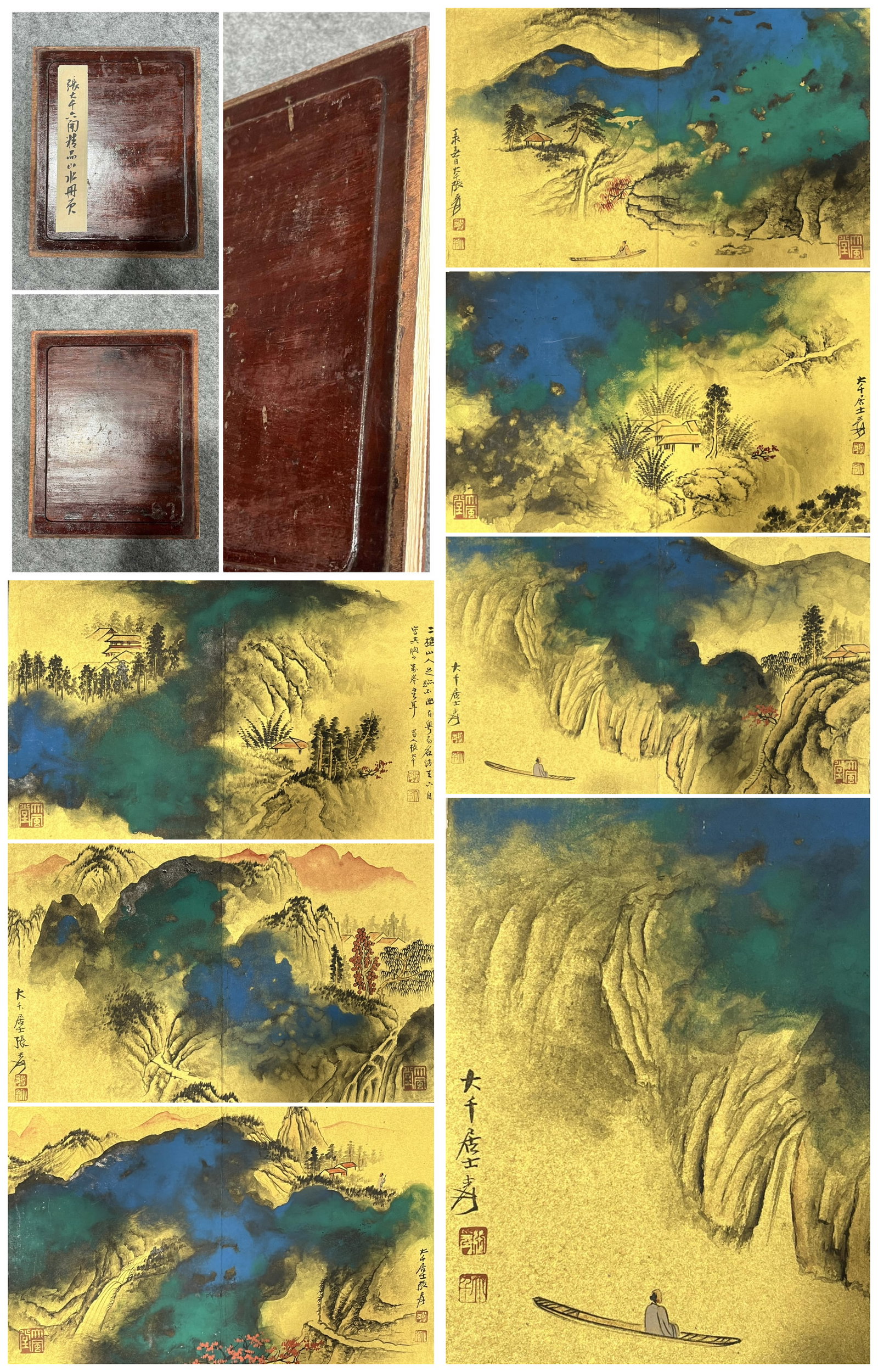 A Chinese Album Ink Painting of Landscape and Figure on Paper,Zhang Daqian: A Chinese Album Ink Painting of Landscape and Figure on Paper,Zhang Daqian,Size:8.7inx11in,(Open)17.1inx11in 一本中国水墨山水人物画