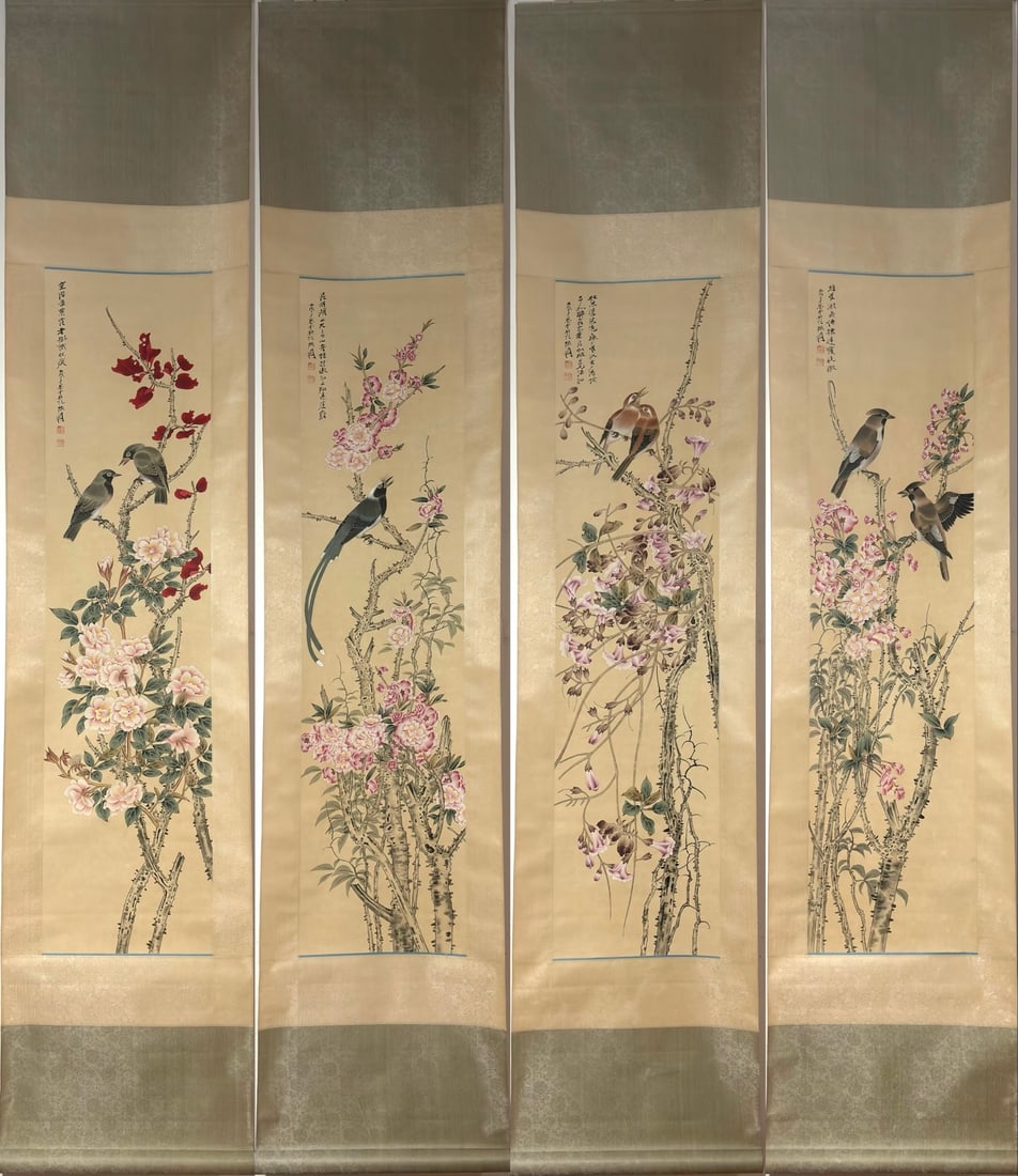 A Set of Chinese Vertical Scroll Ink Painting of Flower and Bird on Paper,Zhang Daqian (1 of 9)