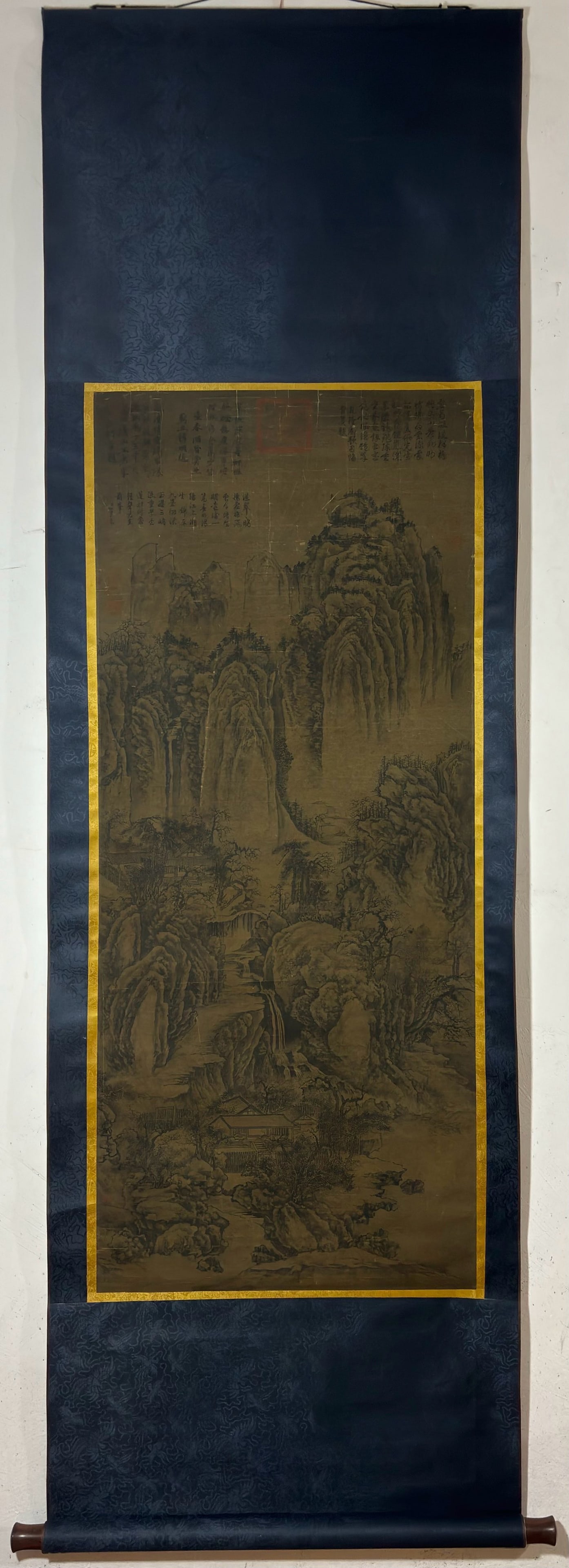 A Chinese Vertical Scroll Ink Painting of Landscape on Silk,Jin Hao (1 of 9)