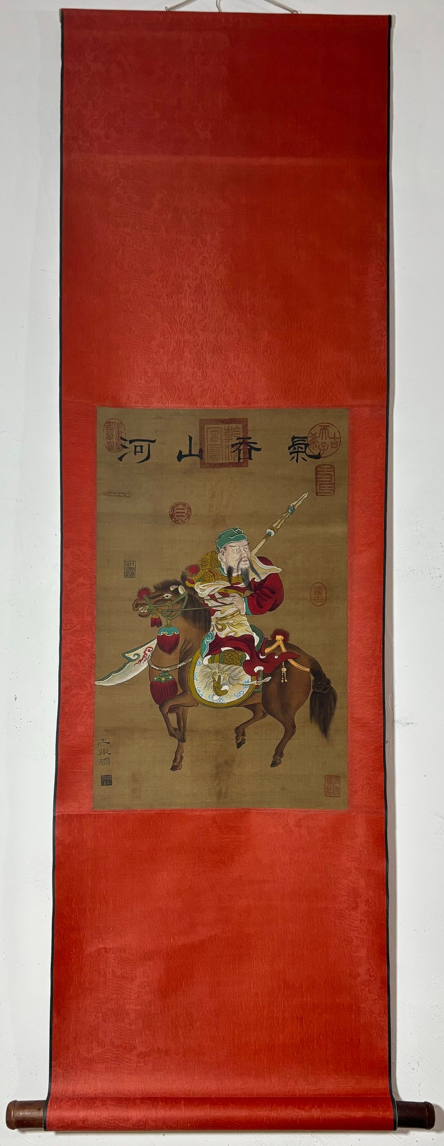 A Chinese Vertical Scroll Ink Painting of Figure Riding Horse on Silk,Wang Zhenpeng (1 of 9)
