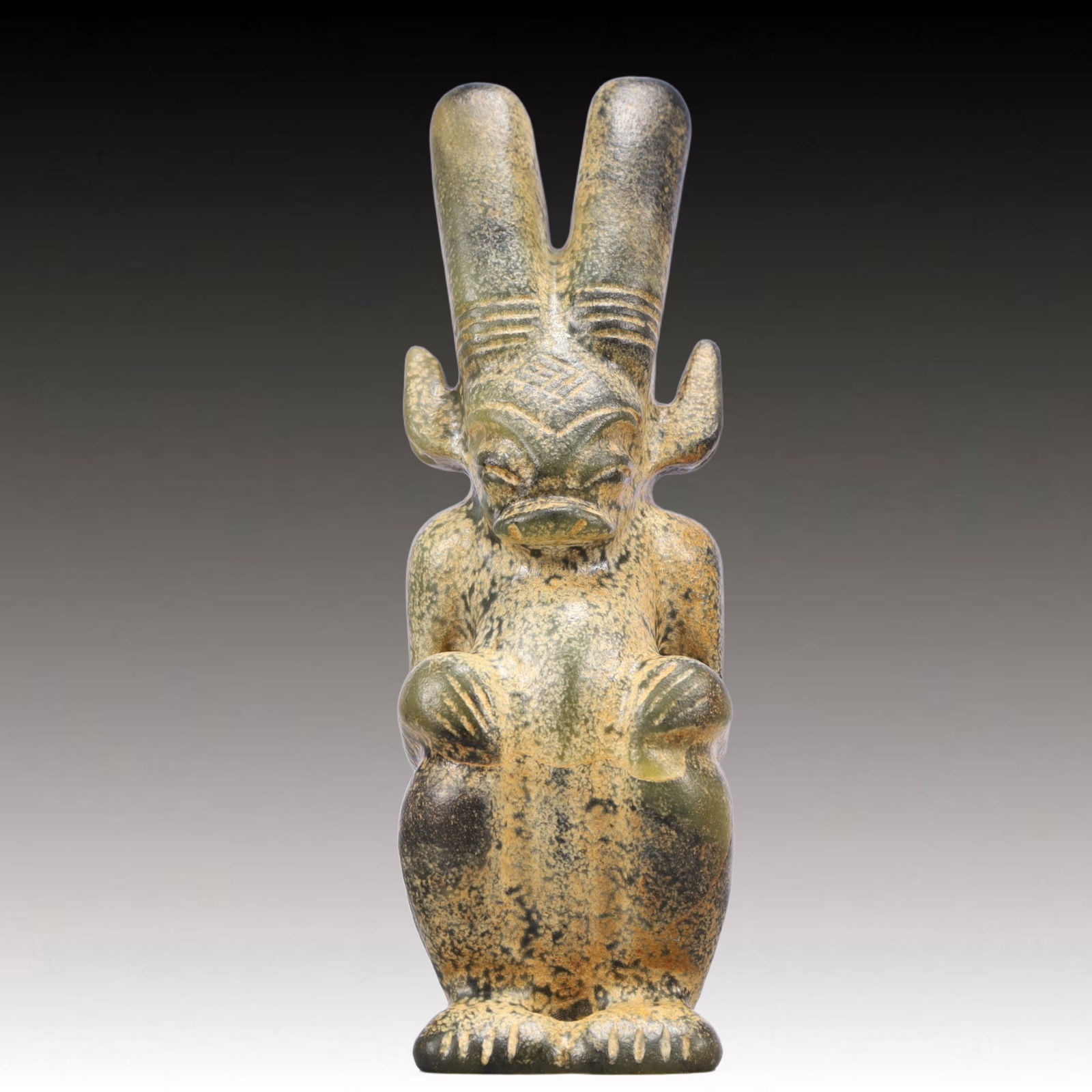 An Archaic Hongshan Culture Greenish Jade Figure Ornament (1 of 9)