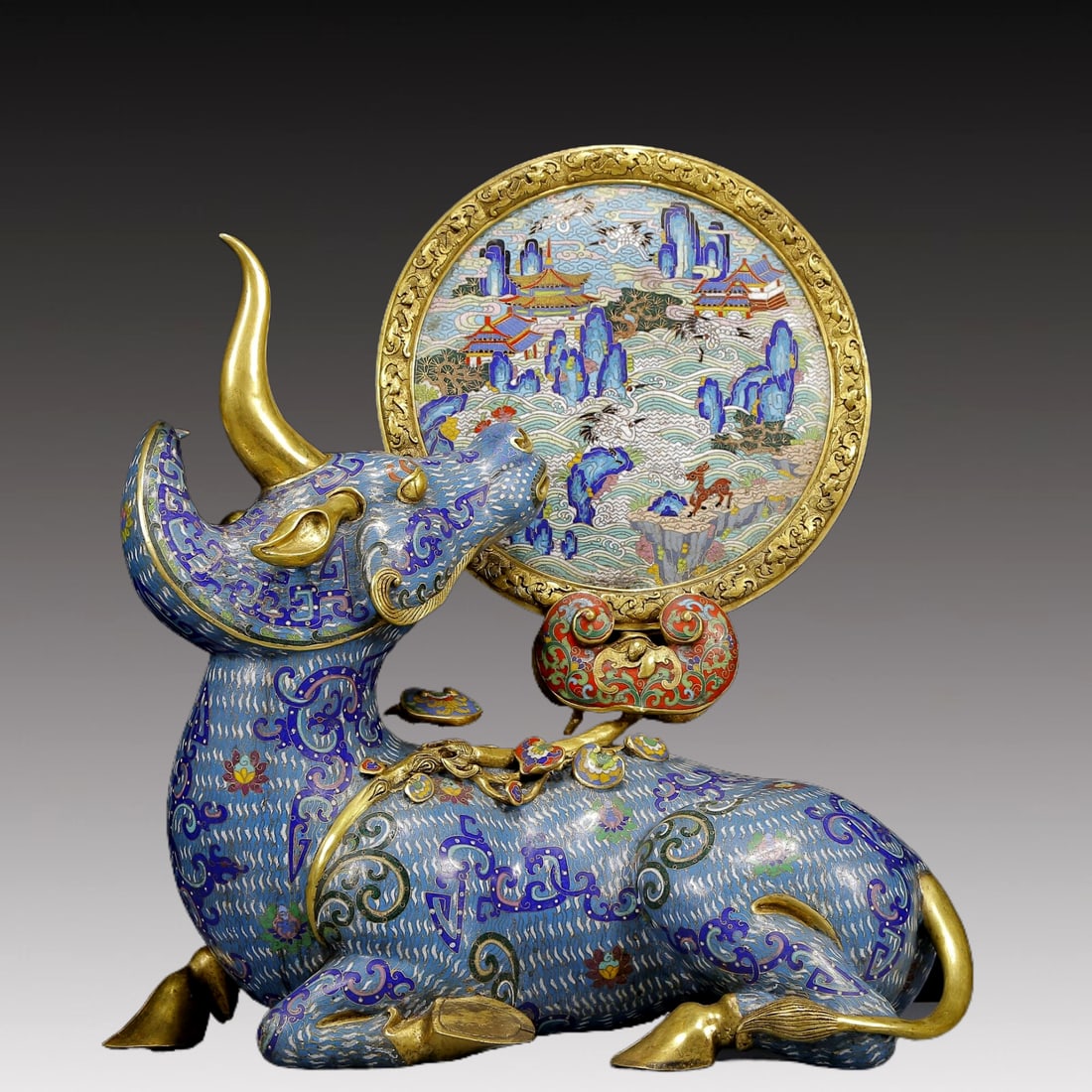 A Huge Cloisonne Unicorn Table Screen: A Huge Cloisonne Unicorn Table Screen,Qing Dynasty, China,Qianlong Six-character Mark,Size:15.7inx7.9inx19.1in,Weight:19.6kg 