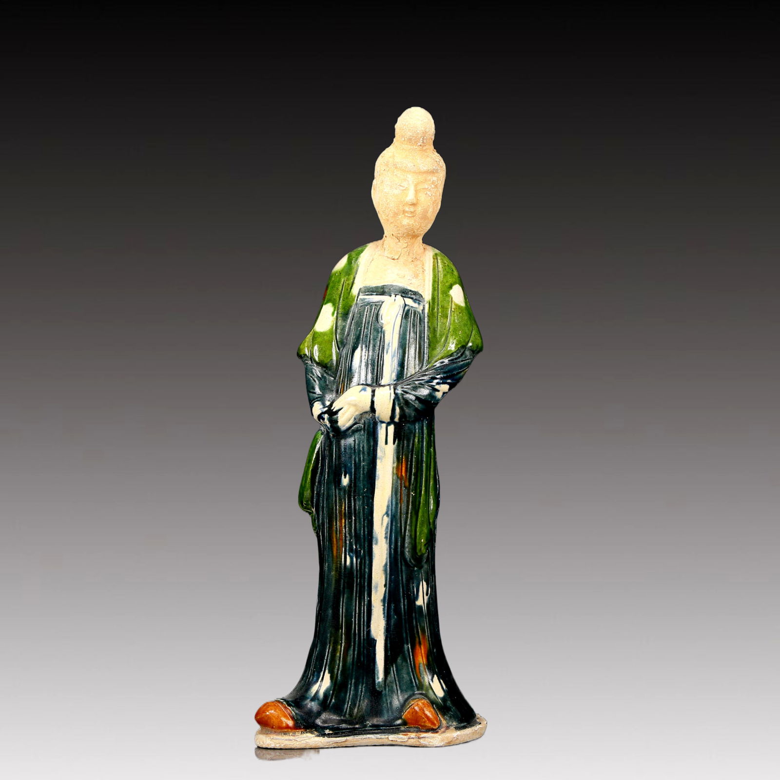 A Rare Tang Tri-Color Glazed Pottery Woman Ornament (1 of 9)