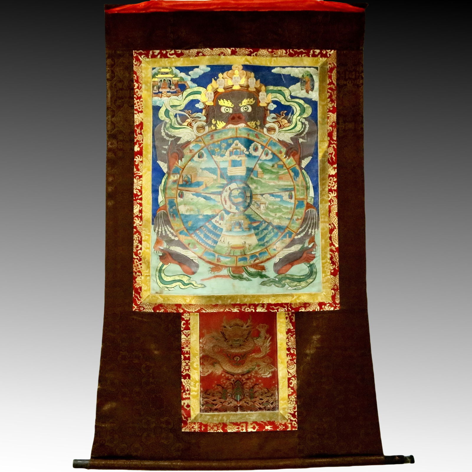 An Exquisite Brocade Painted Color Statue of Vajra Tangka: An Exquisite Brocade Painted Color Statue of Vajra Tangka,Qing Dynasty, China,Size:37.8inx61in 