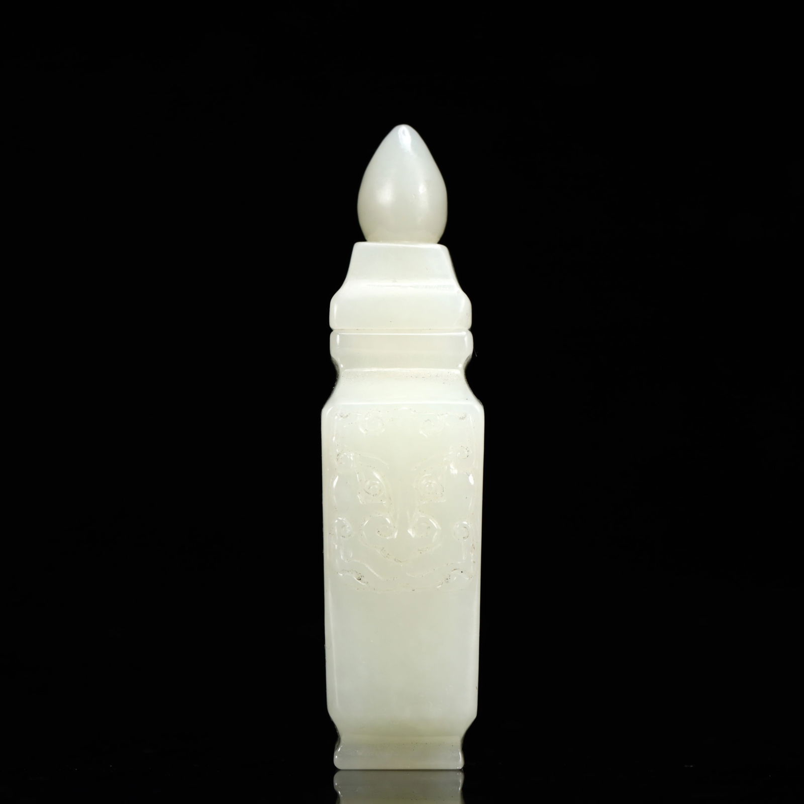 An Exquisite White Jade Beast-Face Pattern Snuff Bottle - 3