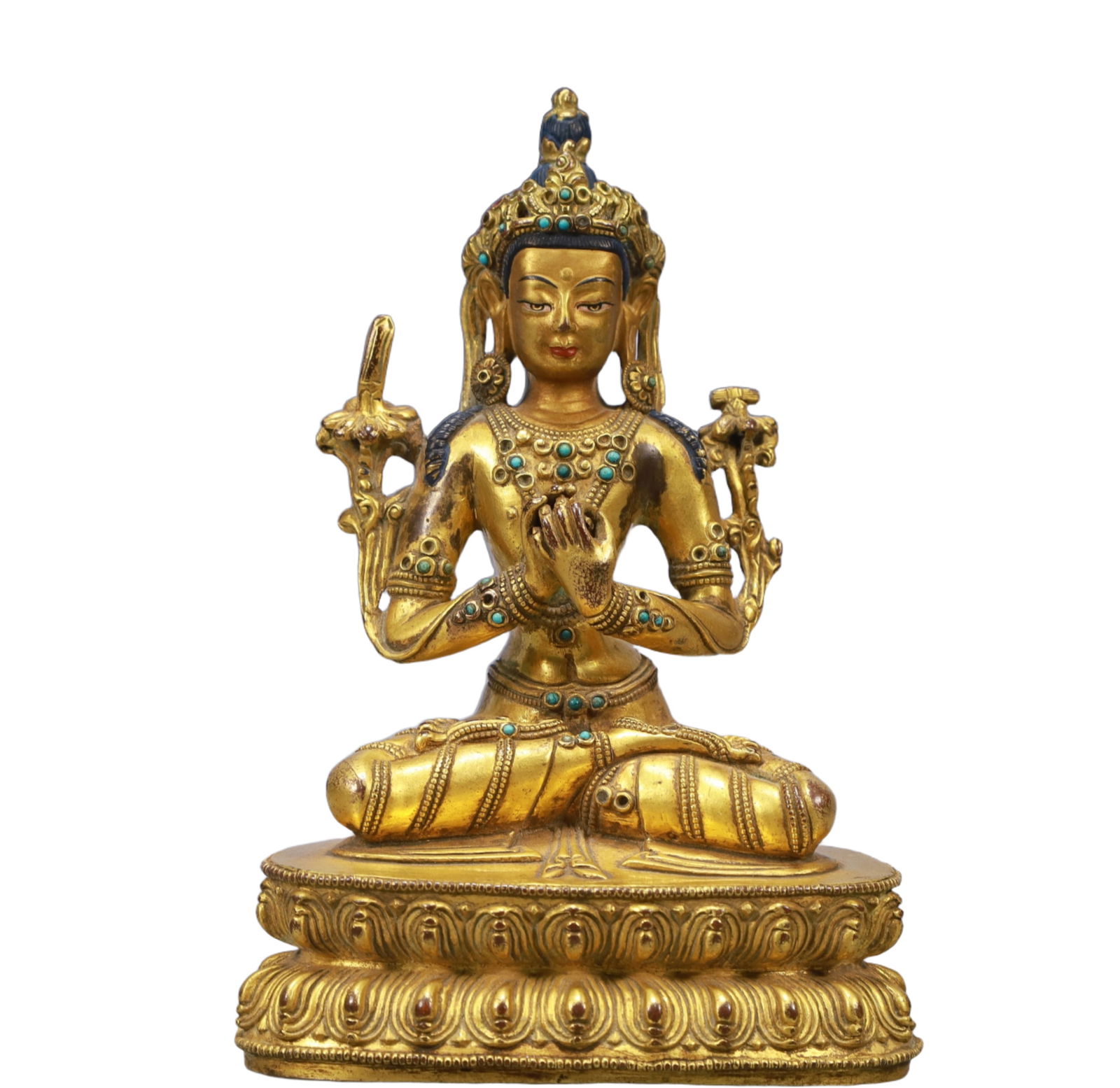 A Solemn Gilt Bronze Inlaid Gems White Statue of Tara (1 of 8)
