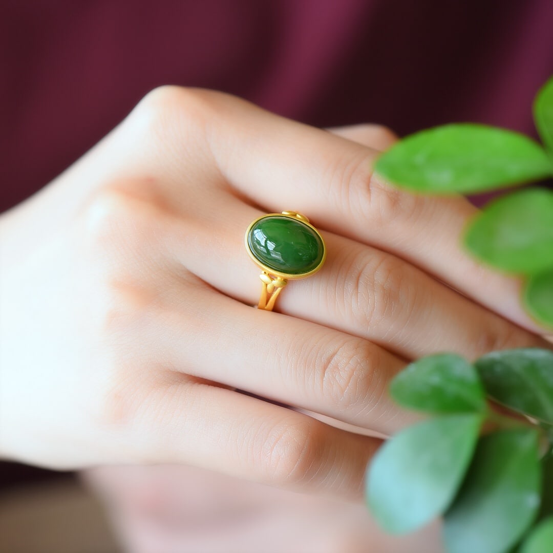 An Exquisite Sterling Silver-Gold Plated Inlaid Jasper Ring: An Exquisite Sterling Silver-Gold Plated Inlaid Jasper Ring,Size:10mmx14mm 纯银镀金镶碧玉戒指