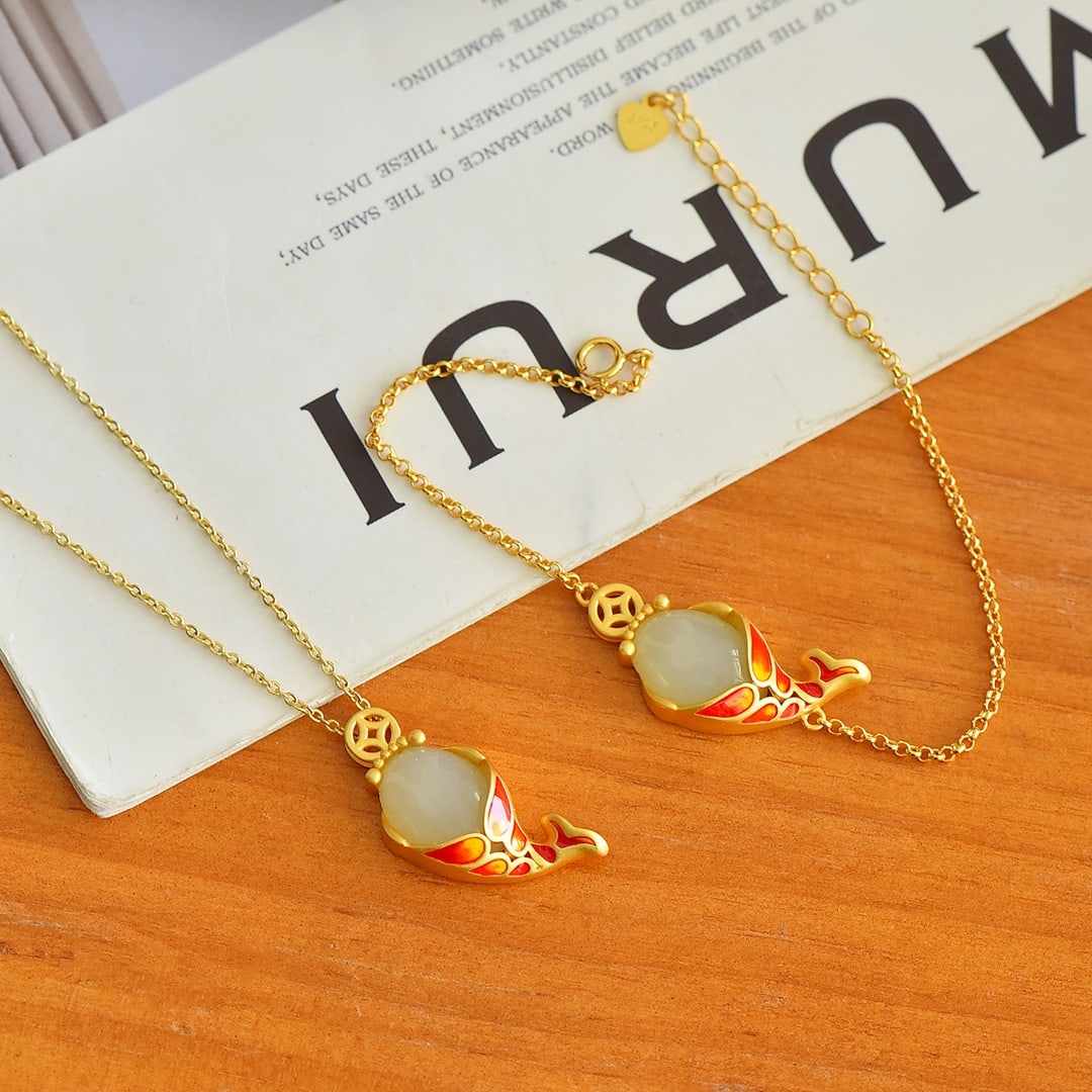 A Set of Fine Sterling Silver-Gold Plated Inlaid White Jade Jewelries: A Set of Sterling Silver-Gold Plated Inlaid White Jade Jewelry , Size :10mmx24mm,10mmx14mms 