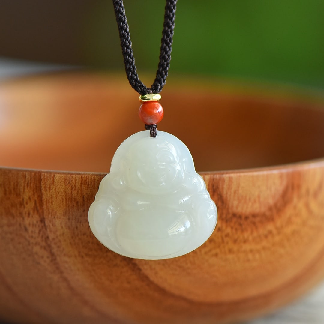 An Exquisite White Jade Maitreya Buddha Pendant: An Exquisite White Jade Maitreya Buddha Pendant,Size:23mmx23mm 白玉弥勒佛像吊坠