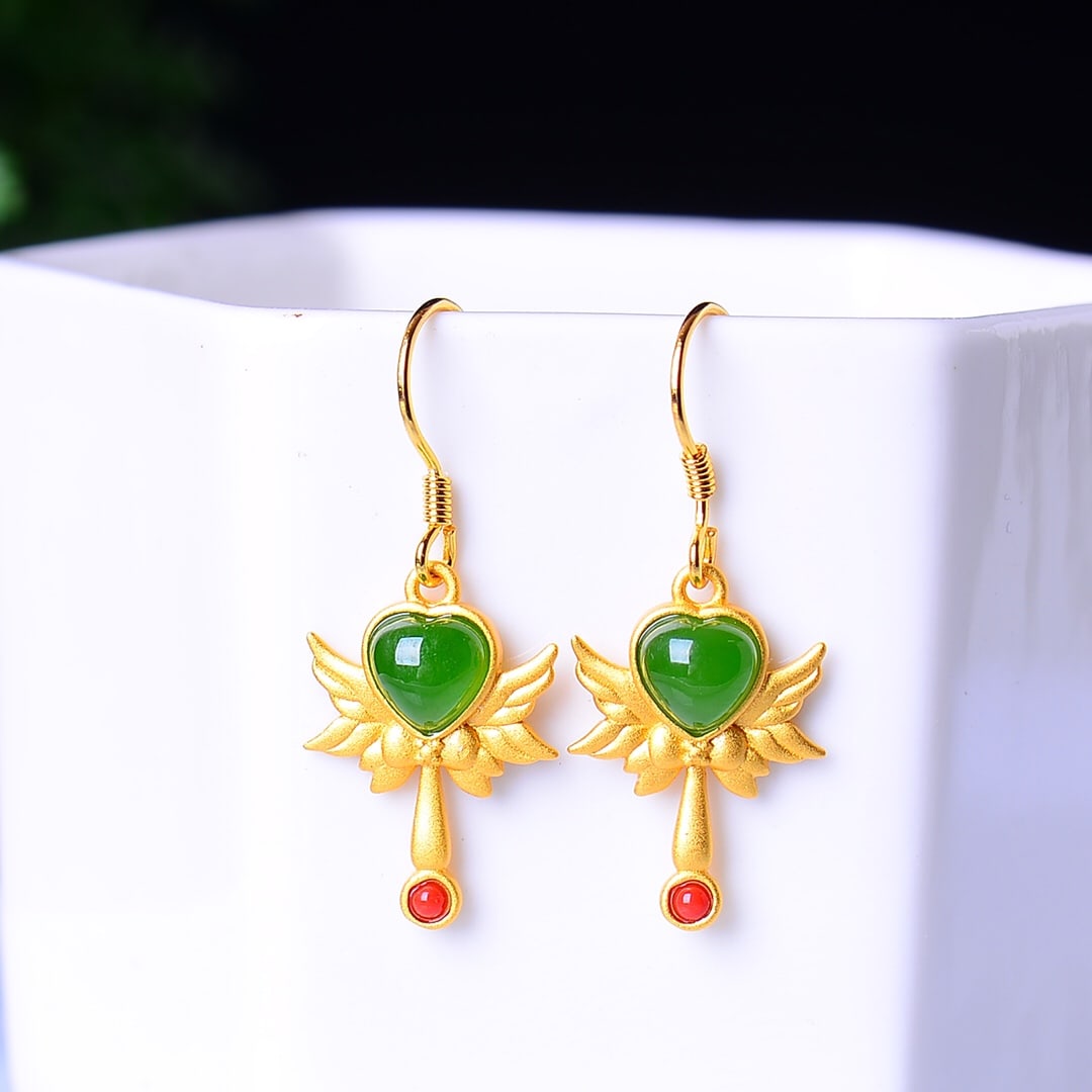 A Pair of Exquisite Sterling Silver-Gold Plated Inlaid Jasper Earrings: A Pair of Exquisite Sterling Silver-Gold Plated Inlaid Jasper Earrings,Size:6mmx6mm 一对纯银镀金镶碧玉耳环