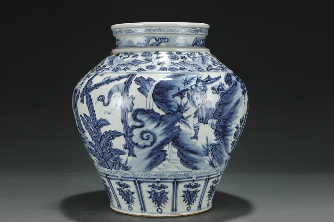 A Rare Blue and White Figure and Story Pattern Jar,with Chinese Vertical Scroll Ink Painting on Silk - 3