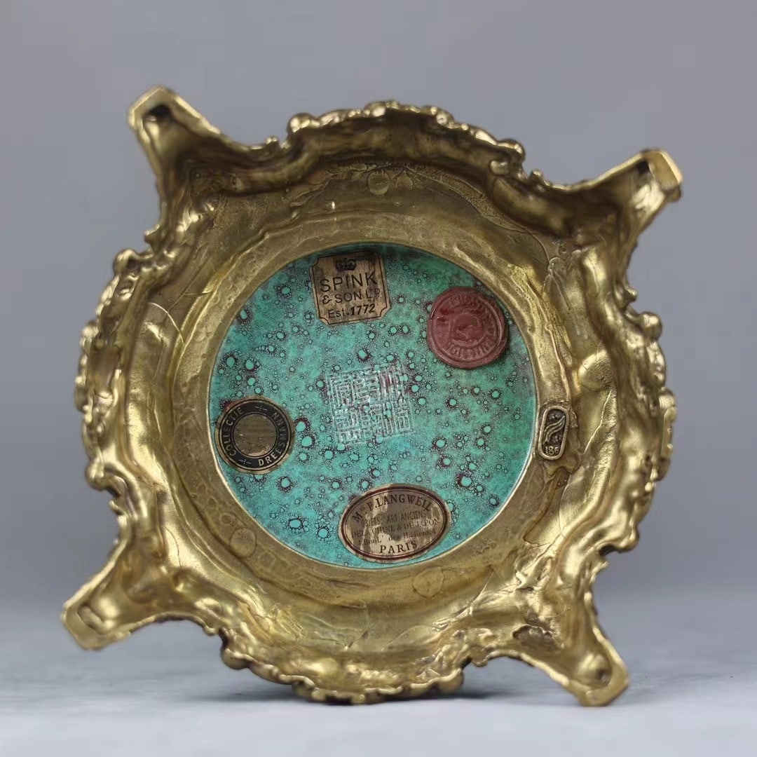 A Huge Robin's-Egg-Glazed Inlaid Bronze Double-Ears Vase - 8