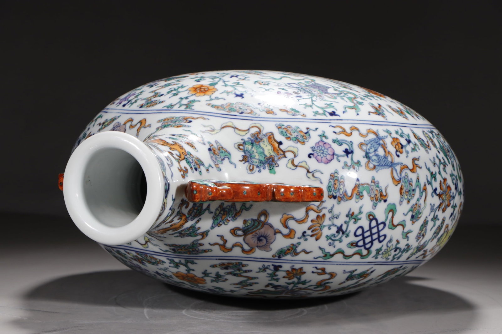 An Exquisite Doucai Painted Gold Eight Treasures Pattern Double-Ears Vase - 8